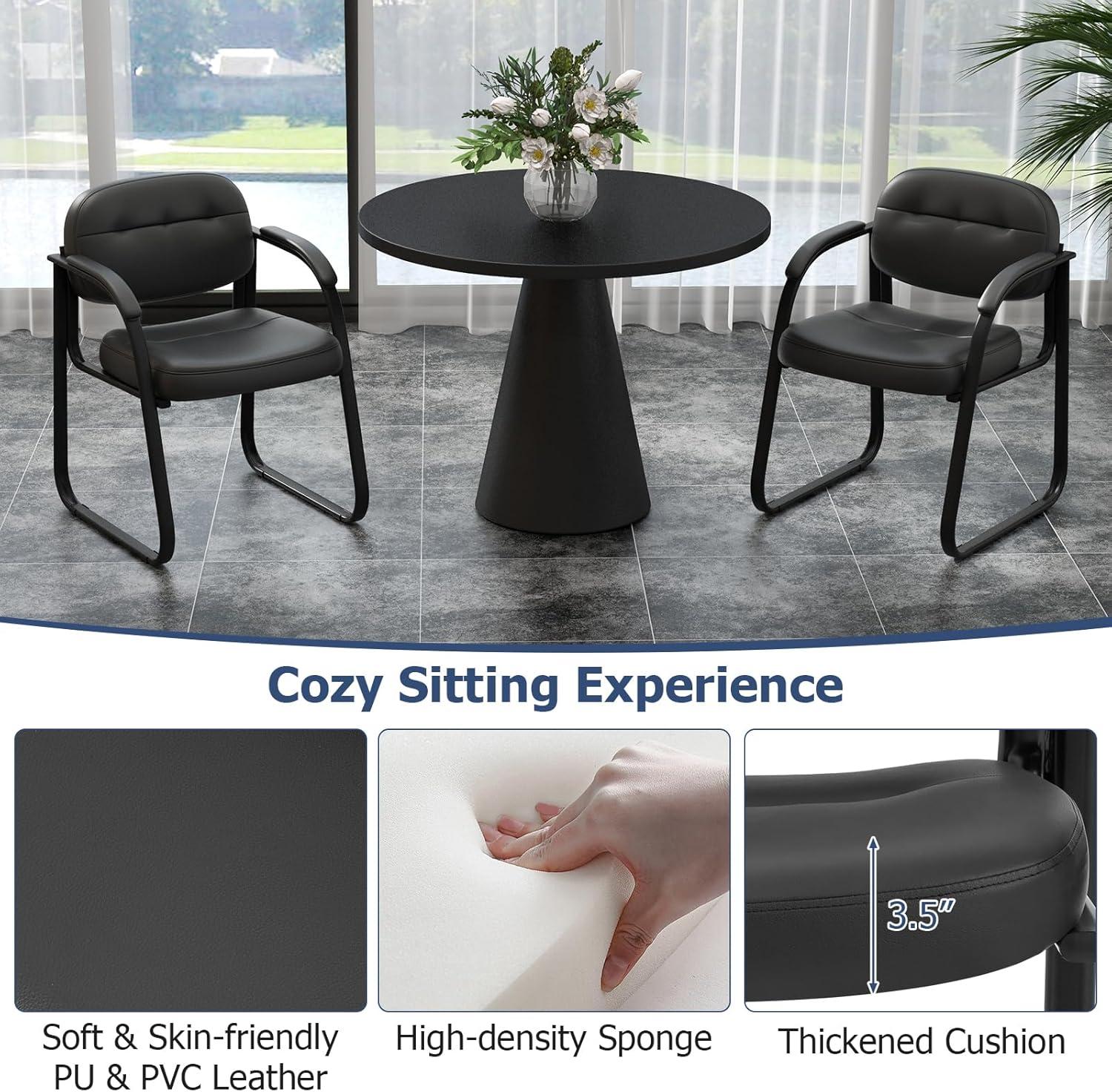 Costway Waiting Room Chair Set of 2/4/6/8/10/12 with Sled Base and Padded Arm Rest Home Black