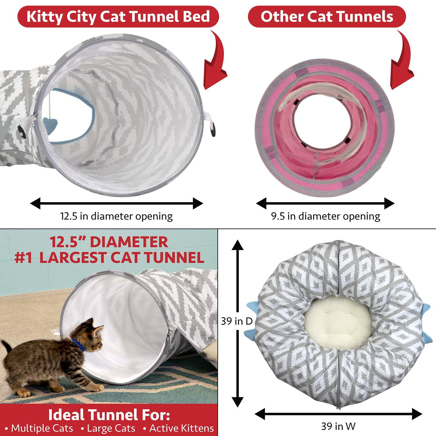 Large Gray and White Polyester Round Cat Tunnel Bed