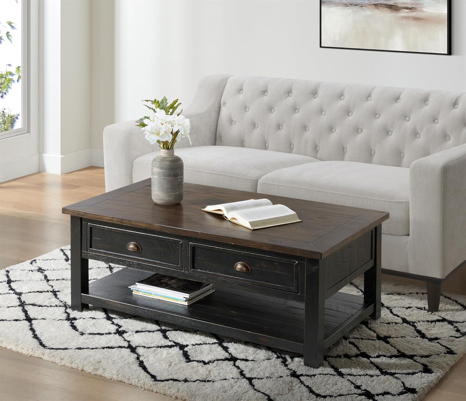 Coastal Style Rectangular Wooden Coffee Table with 2 Drawers, Brown- Saltoro Sherpi