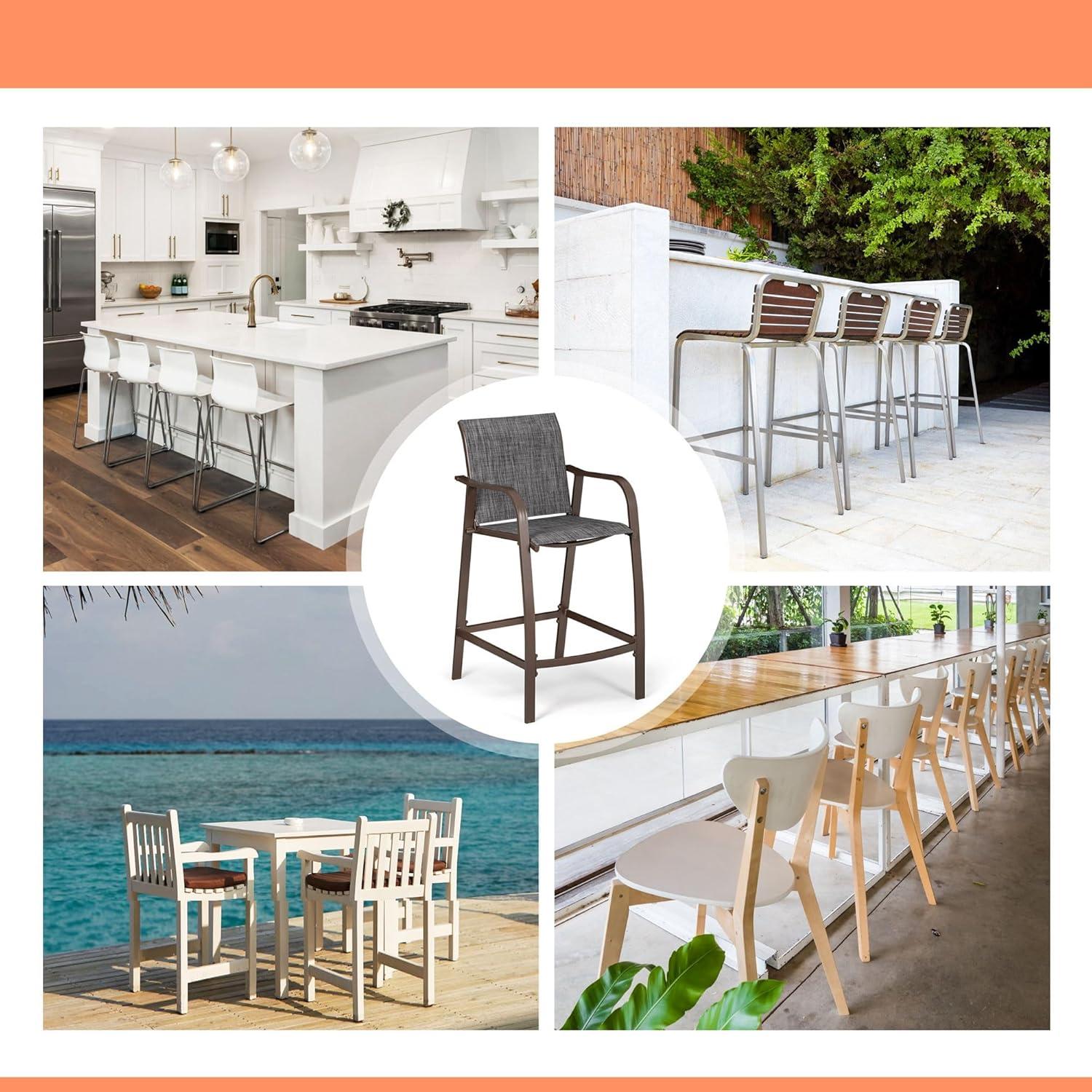 Pellebant Set of 2 Outdoor Counter Height Bar Stools  Aluminum Patio Bar Chairs,Espresso