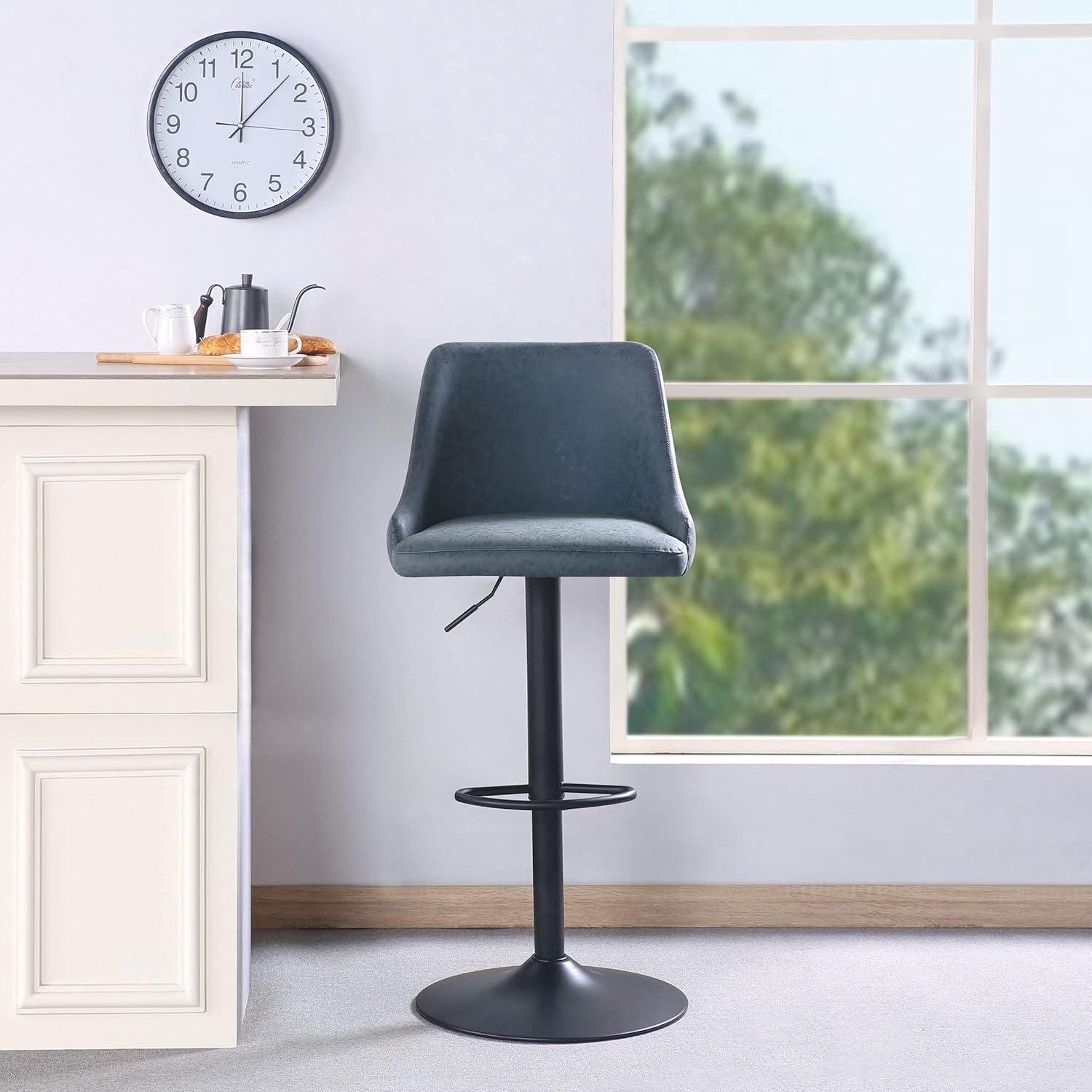 Sylmar Height Adjustable Stool in Navy Faux Leather