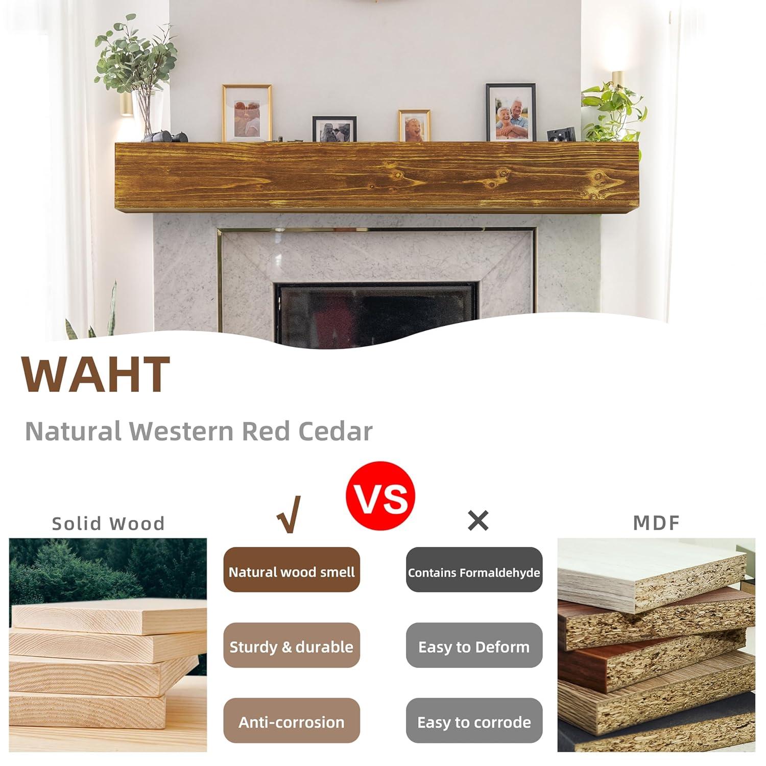 60" Rustic Wood Fireplace Mantel | Wall-Mounted & Floating Shelf for Home Decor