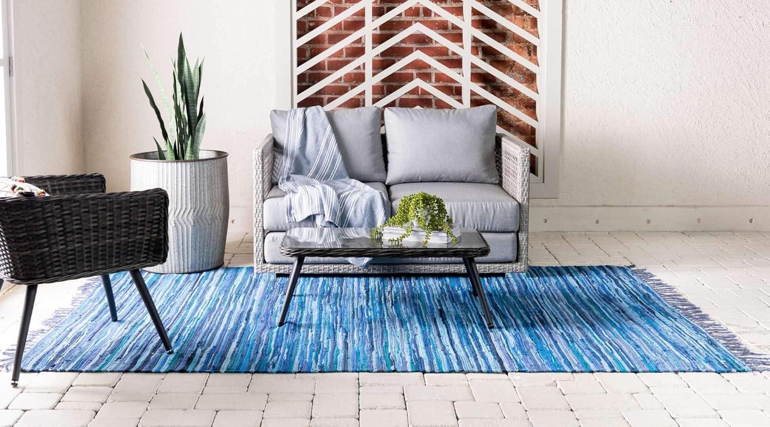 Unique Loom Chindi Cotton Collection Area Rug - Striped (2' 2" x 3' Rectangle Navy Blue/Black)