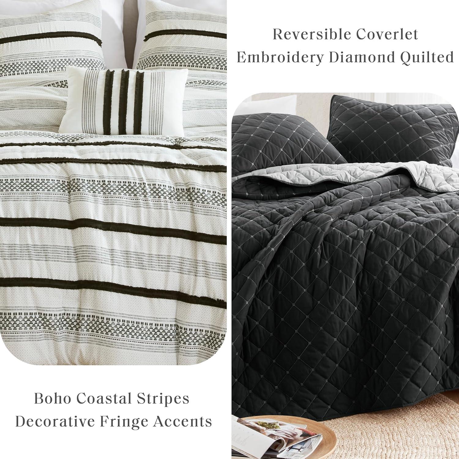 Carolina 7 Piece Stripe Comforter And Quilt Set