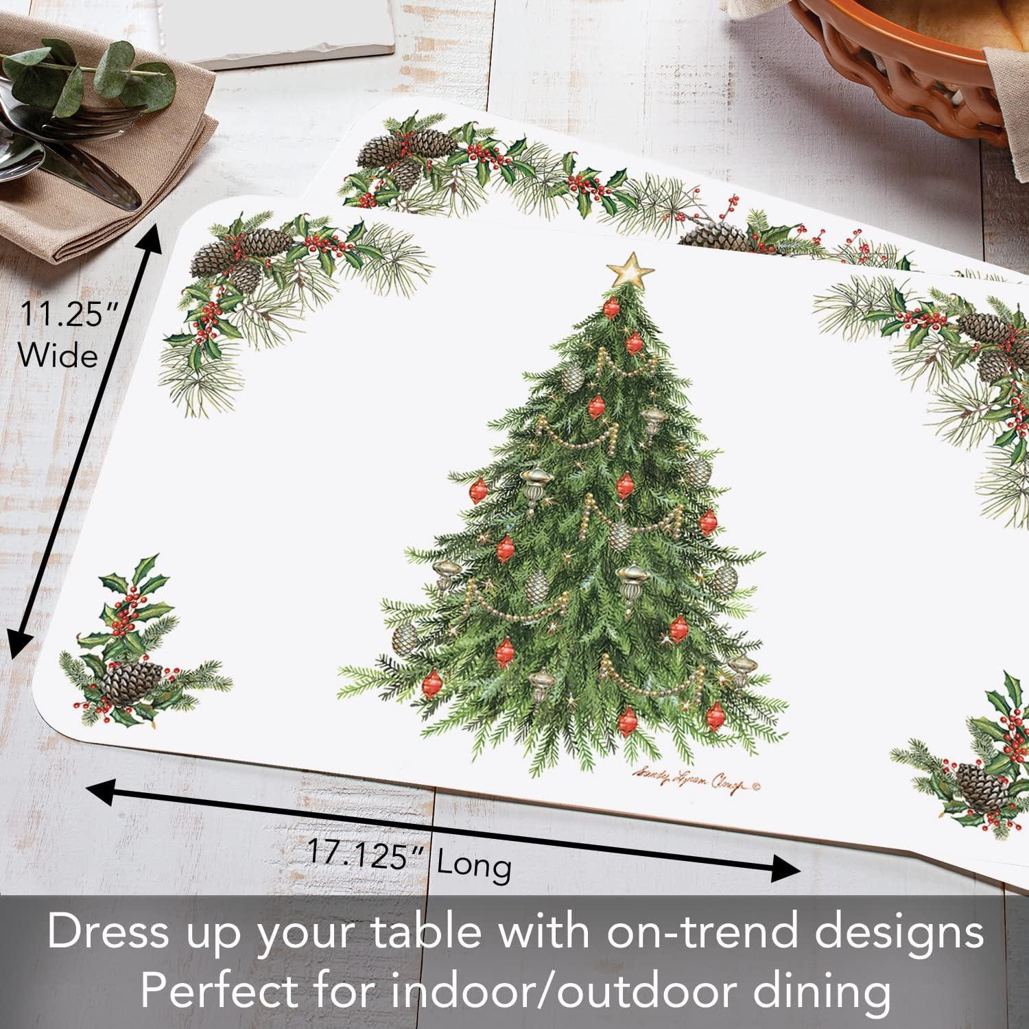 CounterArt "Vintage Christmas Tree" Reversible Easy Care Flexible Plastic Placemat, 4 Pack