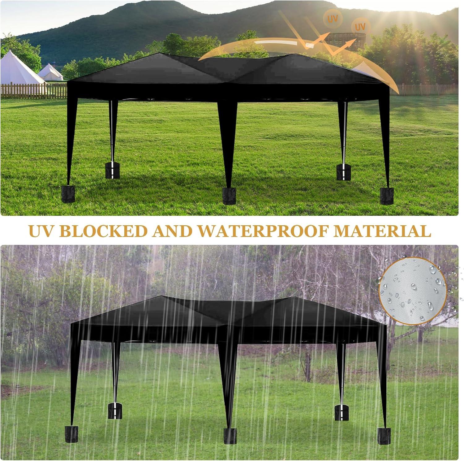 10x20 Black Pop Up Canopy Outdoor Party Tent with 6 Sidewalls, Wedding Party Tent Outdoor Waterproof UV50 Canopy Event Shelter Tents for Parties, 6 pcs Weight Bag,Carry Bag