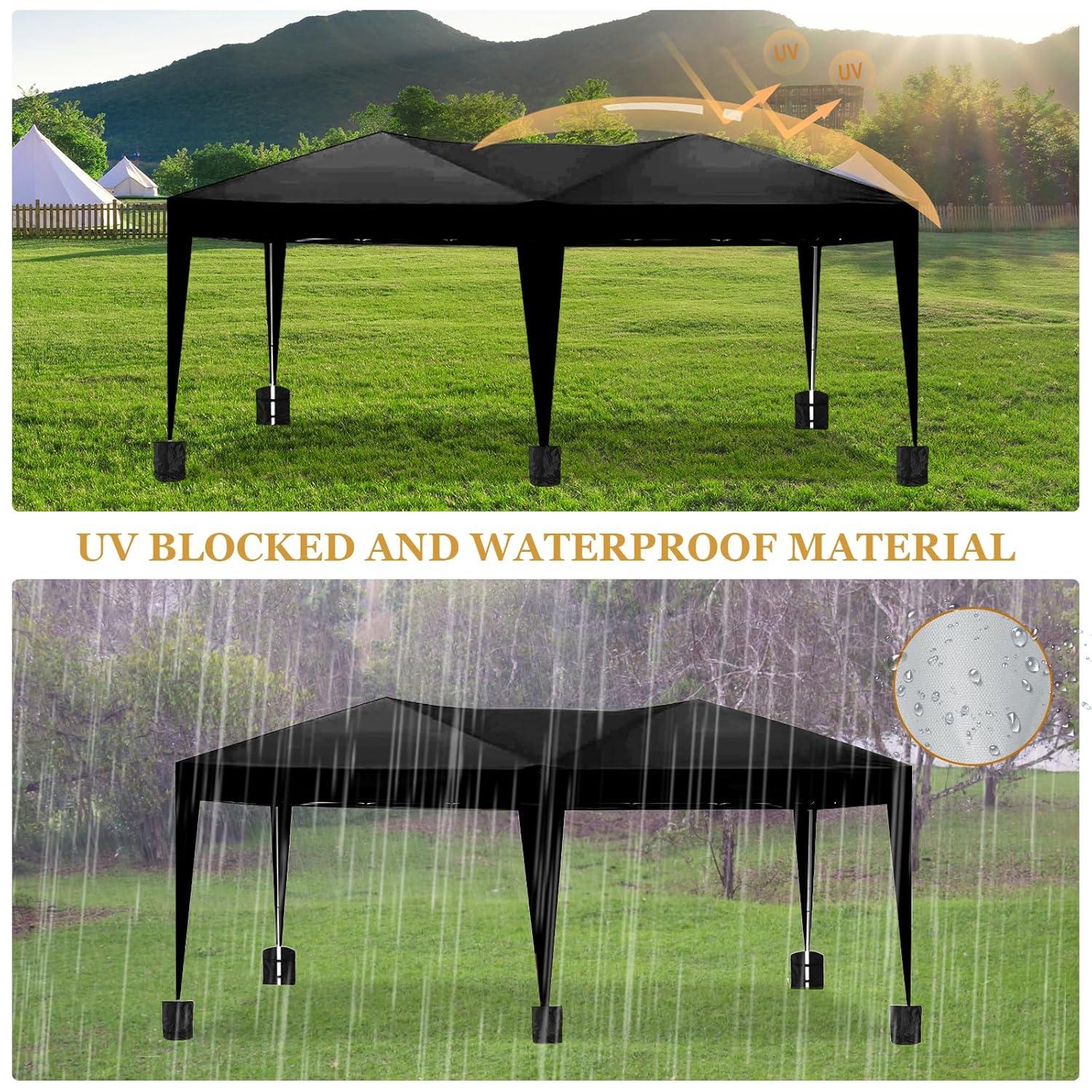 10x20 Black Pop Up Canopy Outdoor Party Tent with 6 Sidewalls, Wedding Party Tent Outdoor Waterproof UV50 Canopy Event Shelter Tents for Parties, 6 pcs Weight Bag,Carry Bag