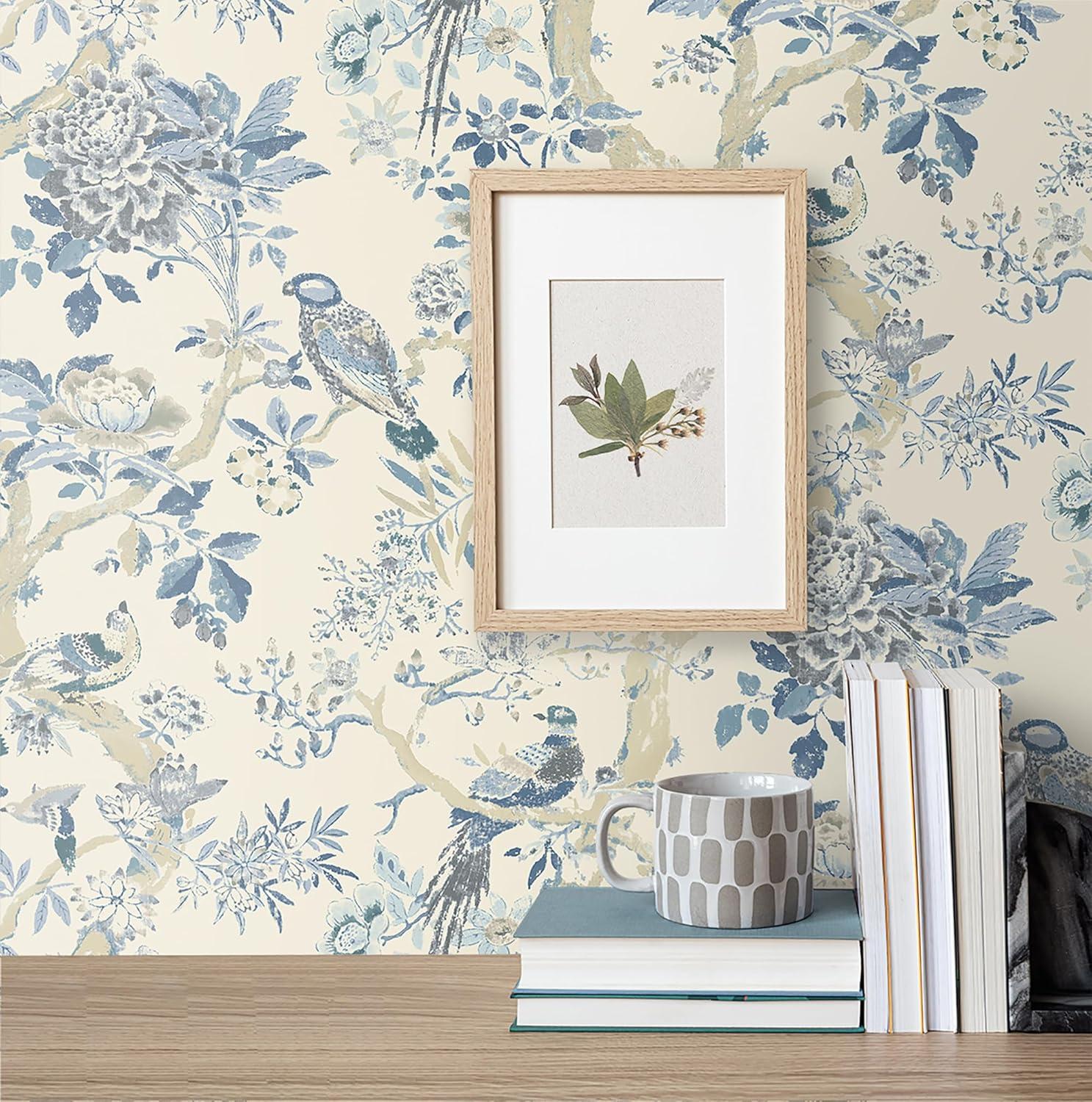 Menara Blue Floral Self-Adhesive Vinyl Wallpaper