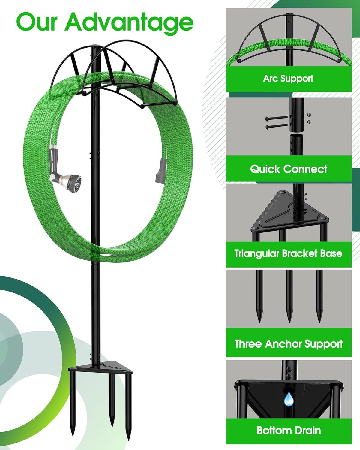 Meykwod Garden Hose Stand /Hanger Freestanding, Water Hose Holder Stake, In ground Heavy Duty Hose Rack Organizer Outdoor for Outside Yard, Sturdy to Hold 150ft Hose (Metal, Black) C40