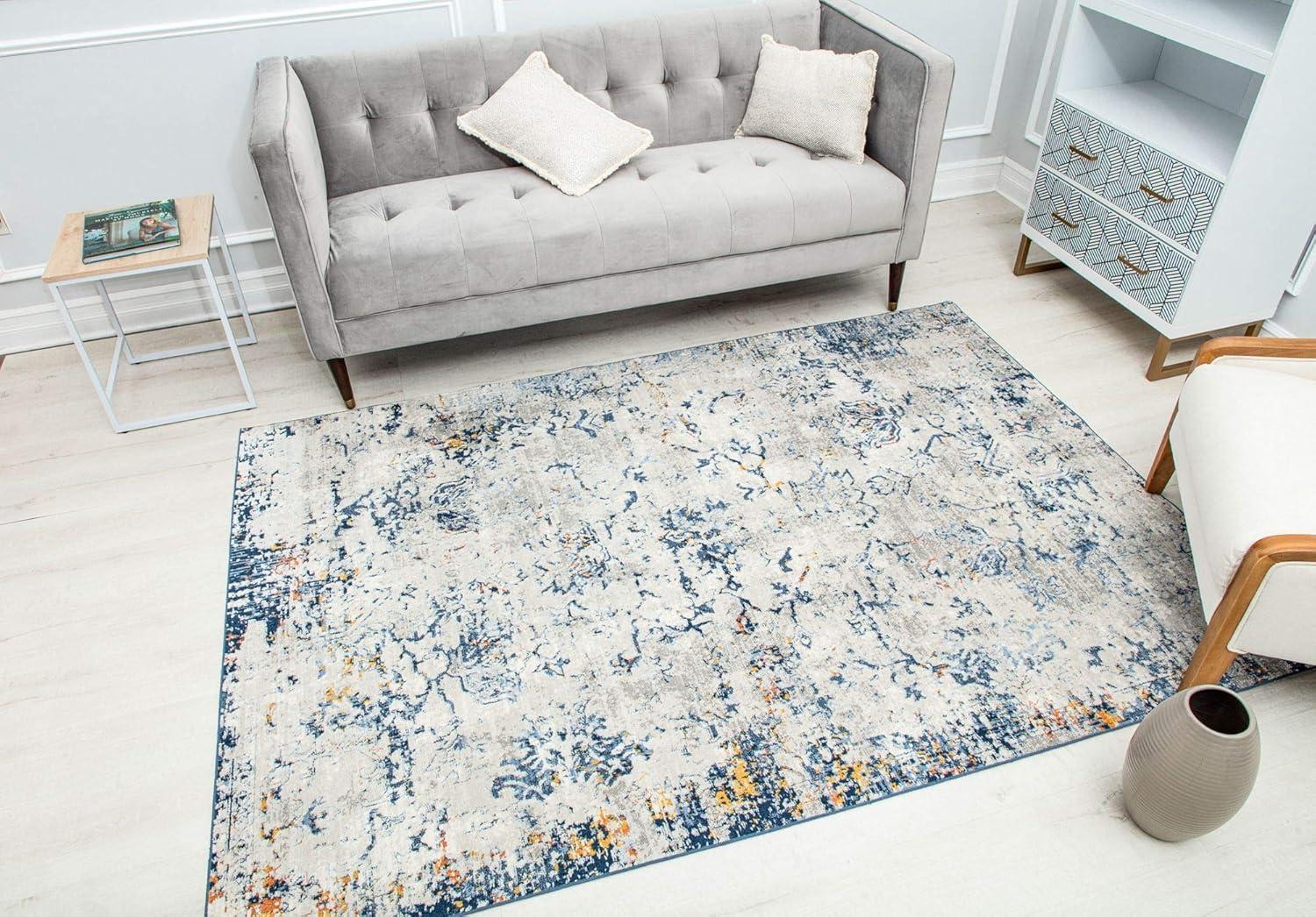 Rugs America Preston PS55B Seafoam White Transitional Vintage White Area Rug, 5'3" x 7'0"