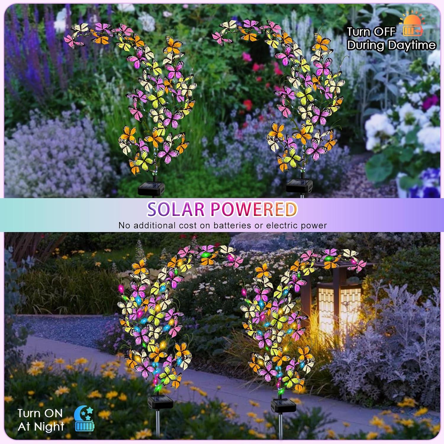 AYUQI 2 Pack Solar Lights, Solar Garden Stake Lights with Butterflies Decoration Outdoor Lights, Waterproof Solar Butterfly Lights for Patio Yard Pathway Garden Decor