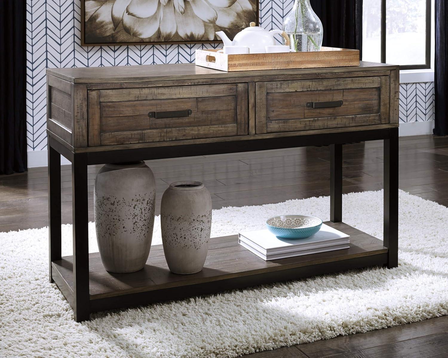 Signature Design by Ashley Johurst 2 Drawer Sofa/Console Table, Grayish Brown