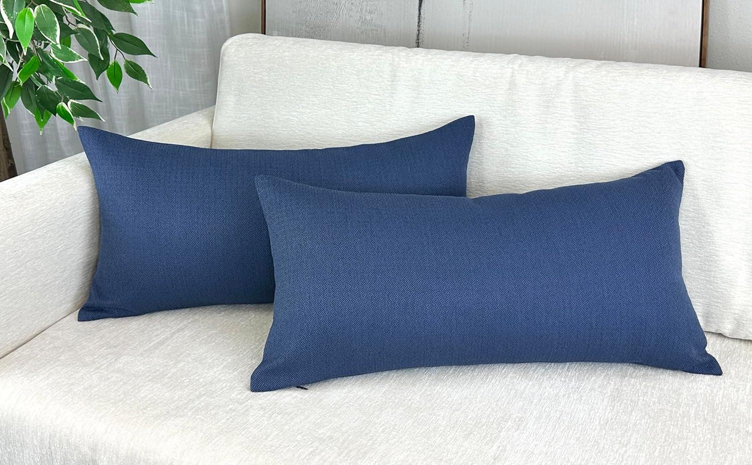 Aiking 2 Pieces of 12" x 24" Brushed 100% Polyester Decorative Lumbar Pillow Covers, Zipper Closure, Navy