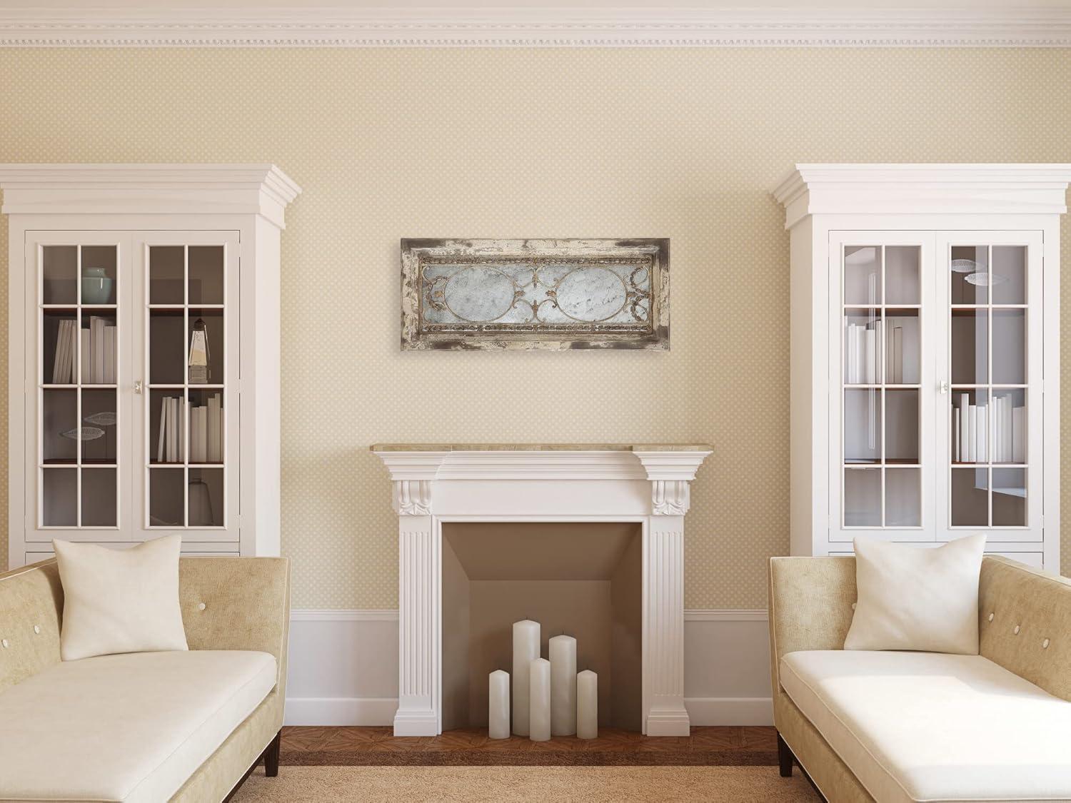 Storied Home Framed Antique Wall Mirror: Vintage Rectangular, Distressed Metal, No Assembly Required