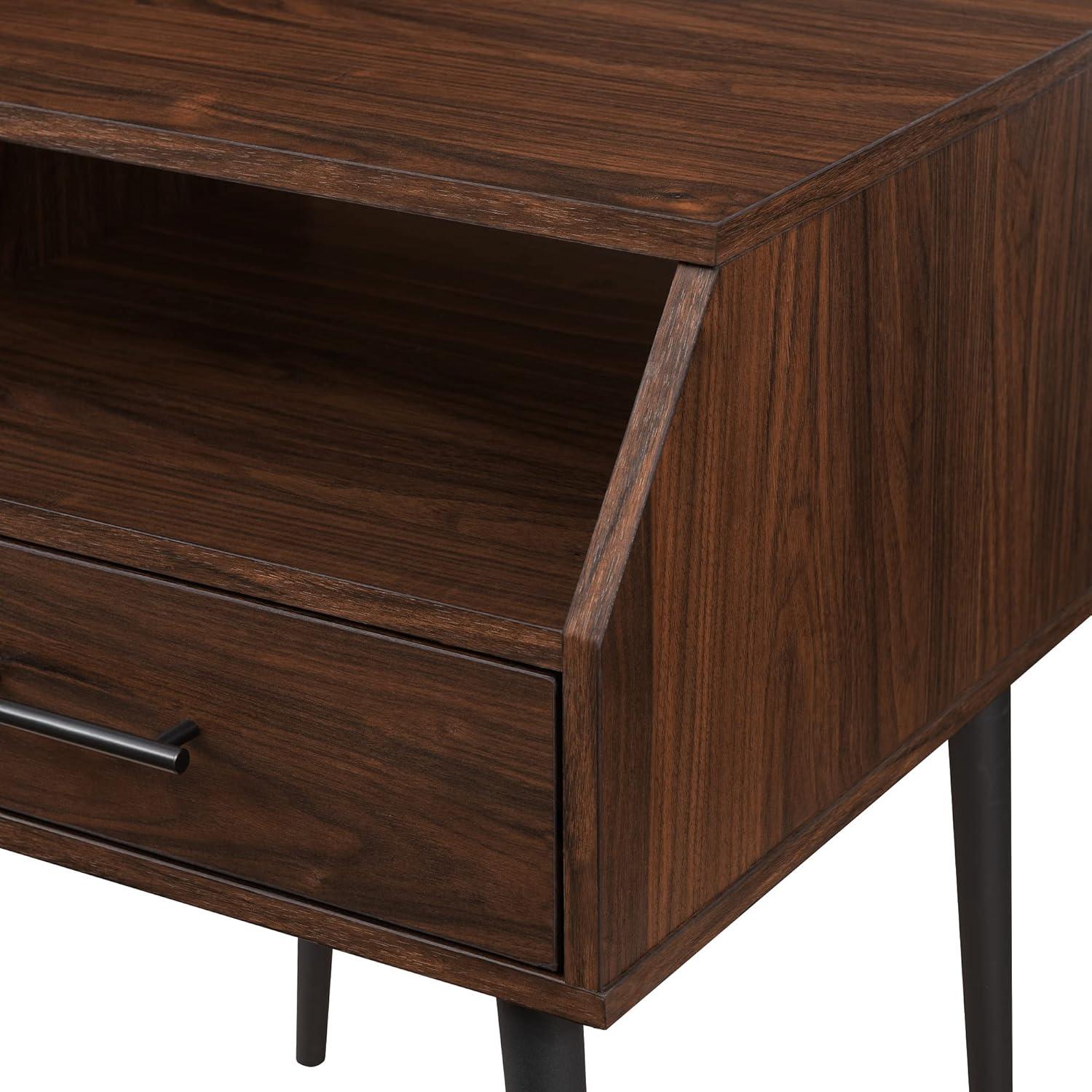 18" 1-Drawer Contemporary Wood Side Table with Storage - Dark Walnut / Black