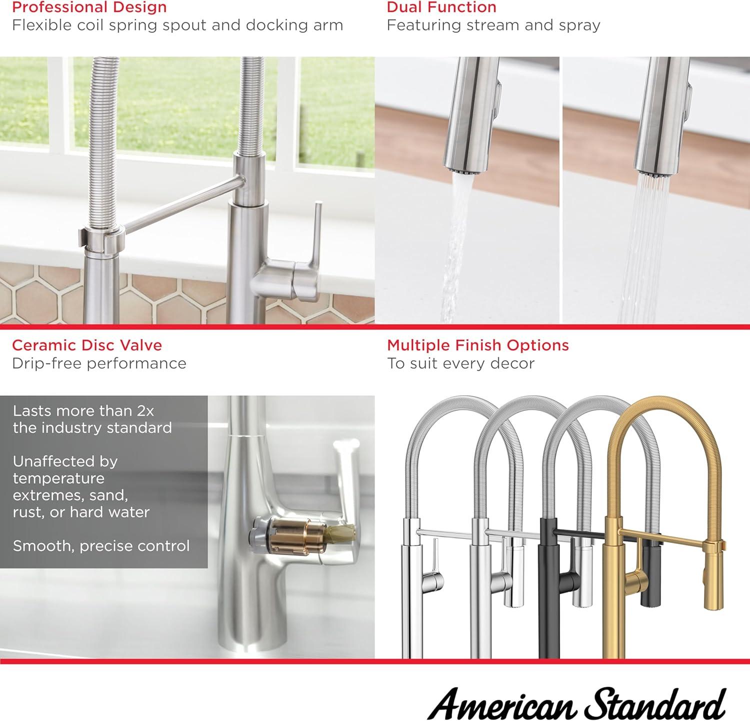 American Standard Studio S Semi Professional Pull-Down Kitchen Faucet with Spring Spout in Polished Chrome