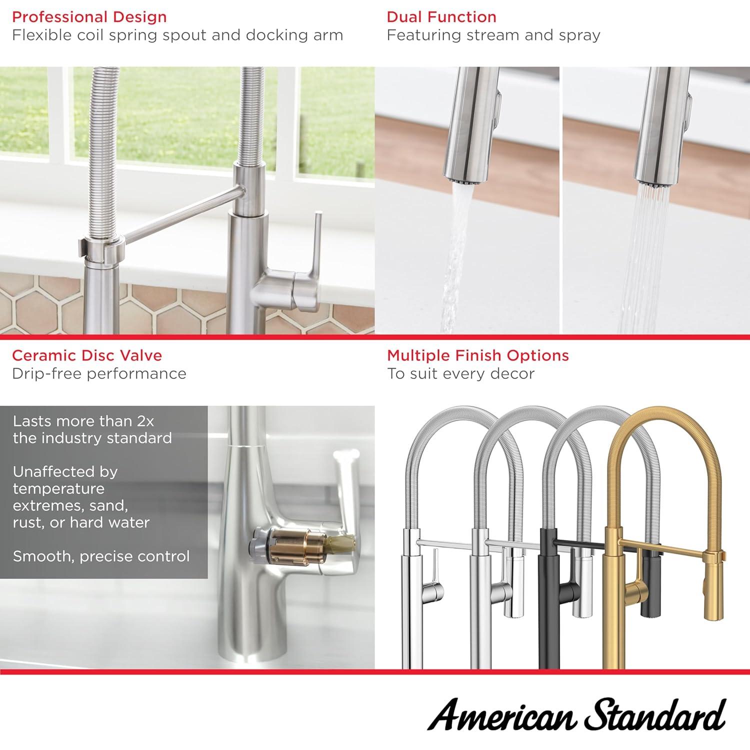 American Standard Studio S Semi Professional Pull-Down Kitchen Faucet with Spring Spout in Polished Chrome
