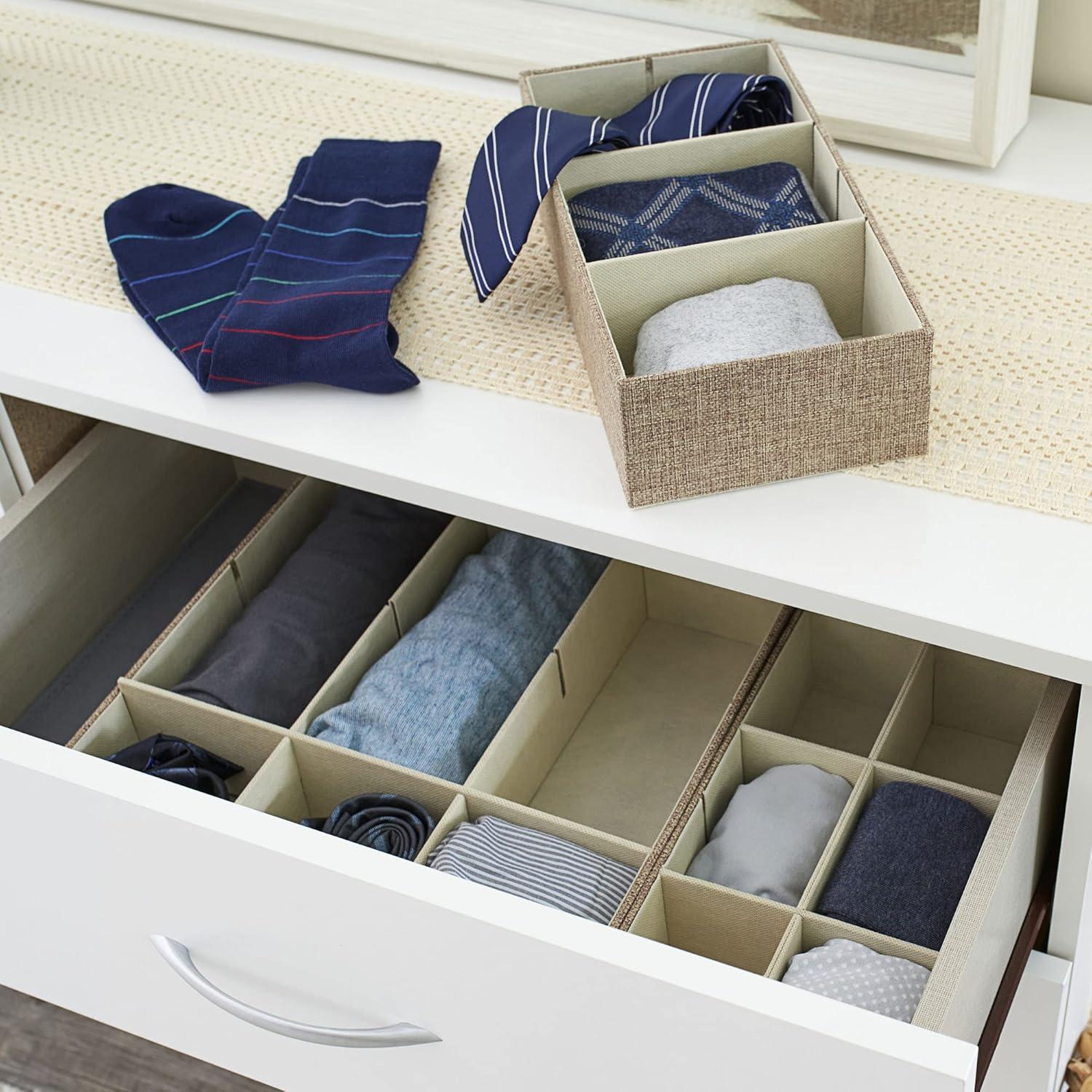 Household Essentials 3pc Drawer Organizer Set Latte Linen: Stackable Storage Boxes, Hard Sided, Light Brown, 12.6"x12.6"