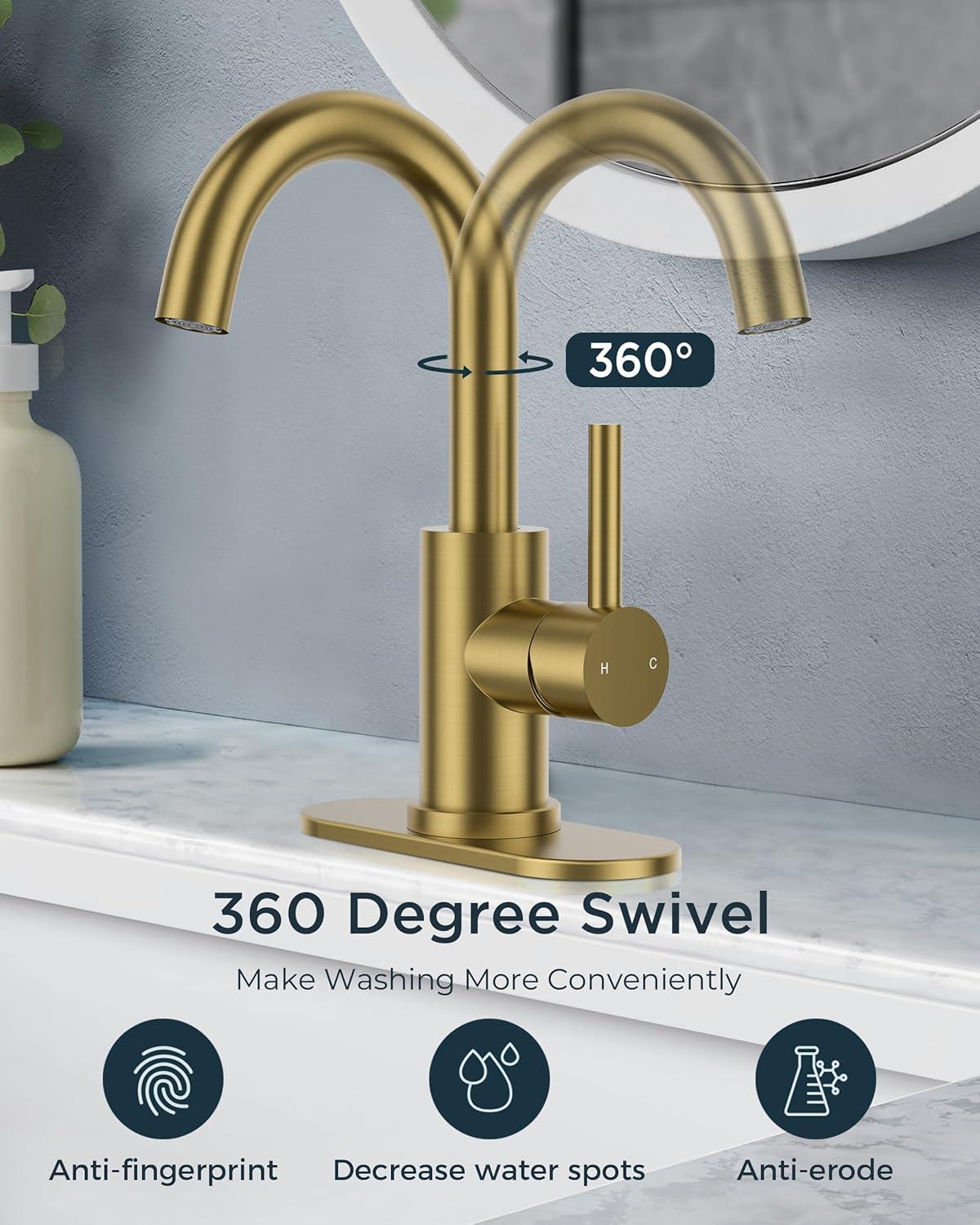 Single Handle Stainless Steel Bar Faucet With Supply Lines And Deckplate