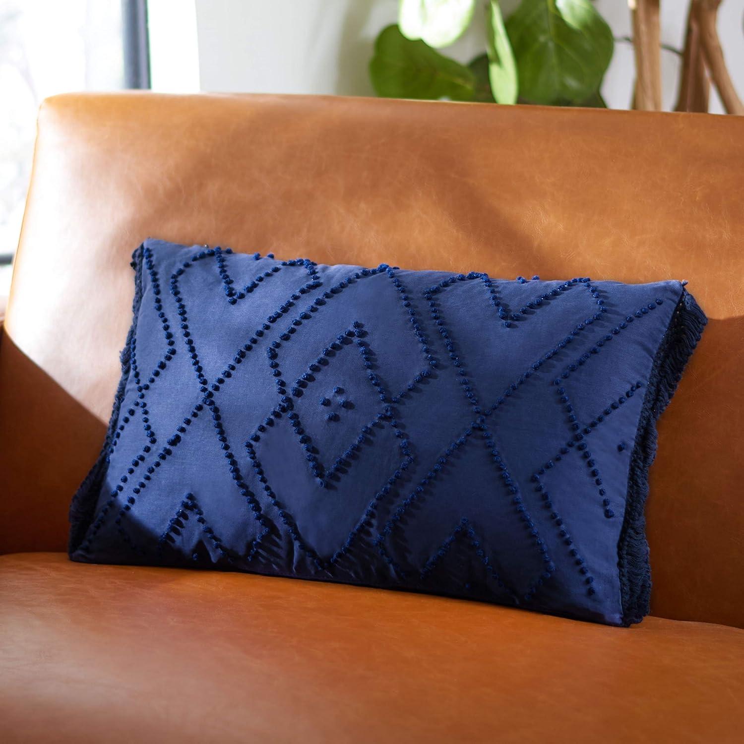 Fringed Cotton Reversible Throw Pillow