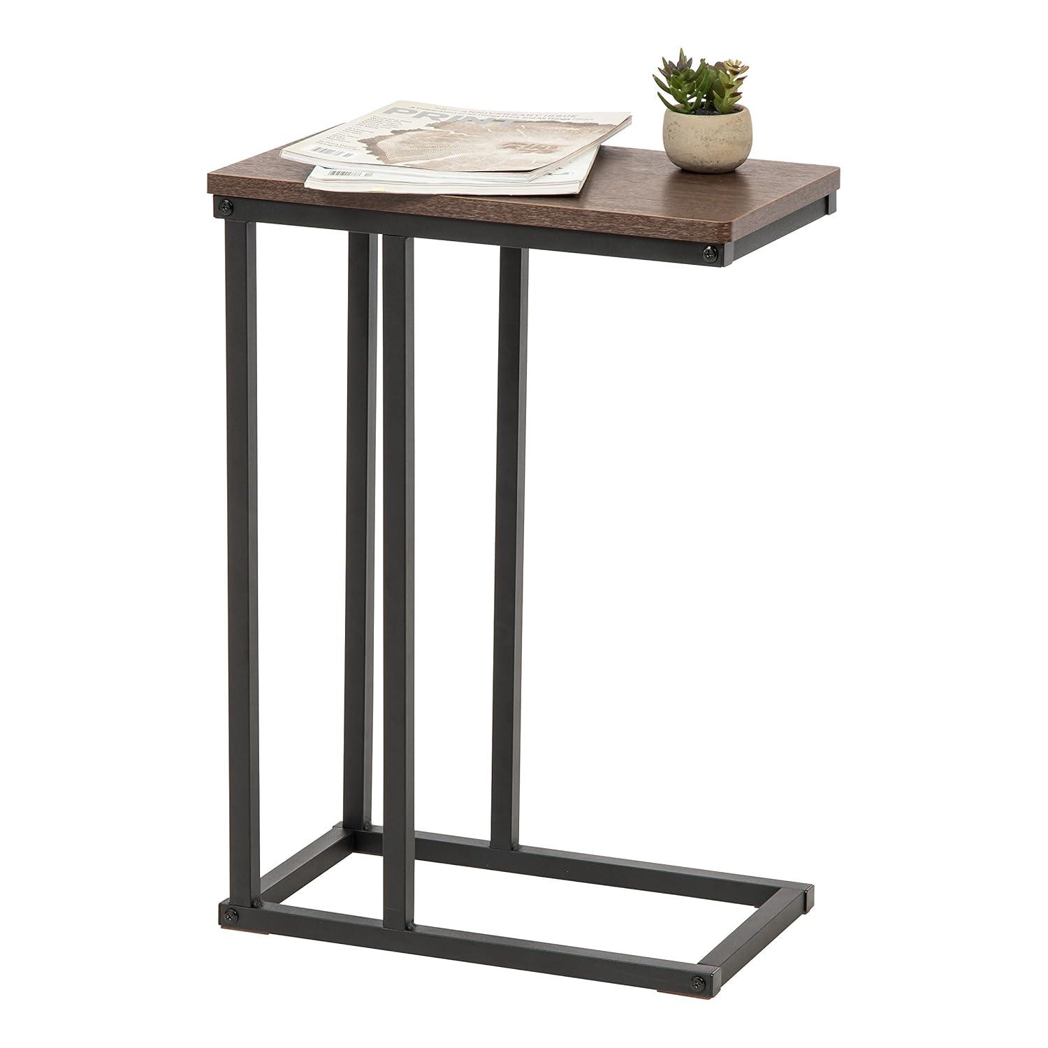 IRIS USA C-Shape Wood and Metal Side Accent Table, Brown
