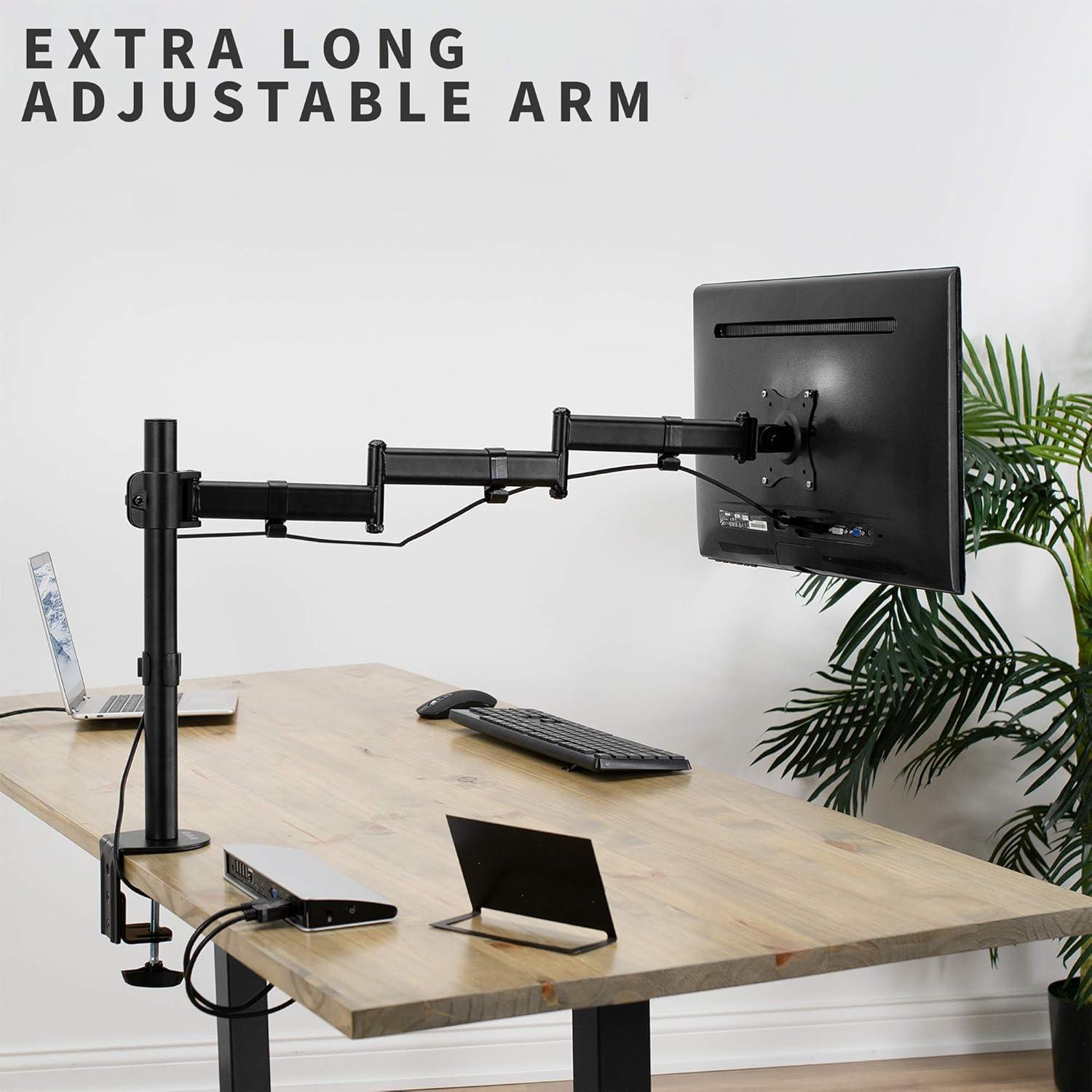 Black Adjustable Single Monitor Desk Mount with Extendable Arm