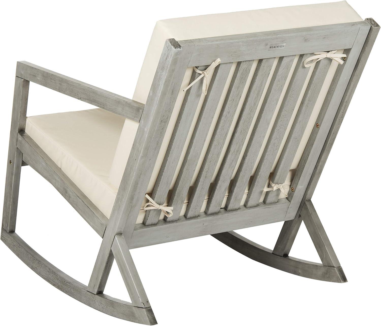 Gray Eucalyptus Wood Rocking Chair with Cushions