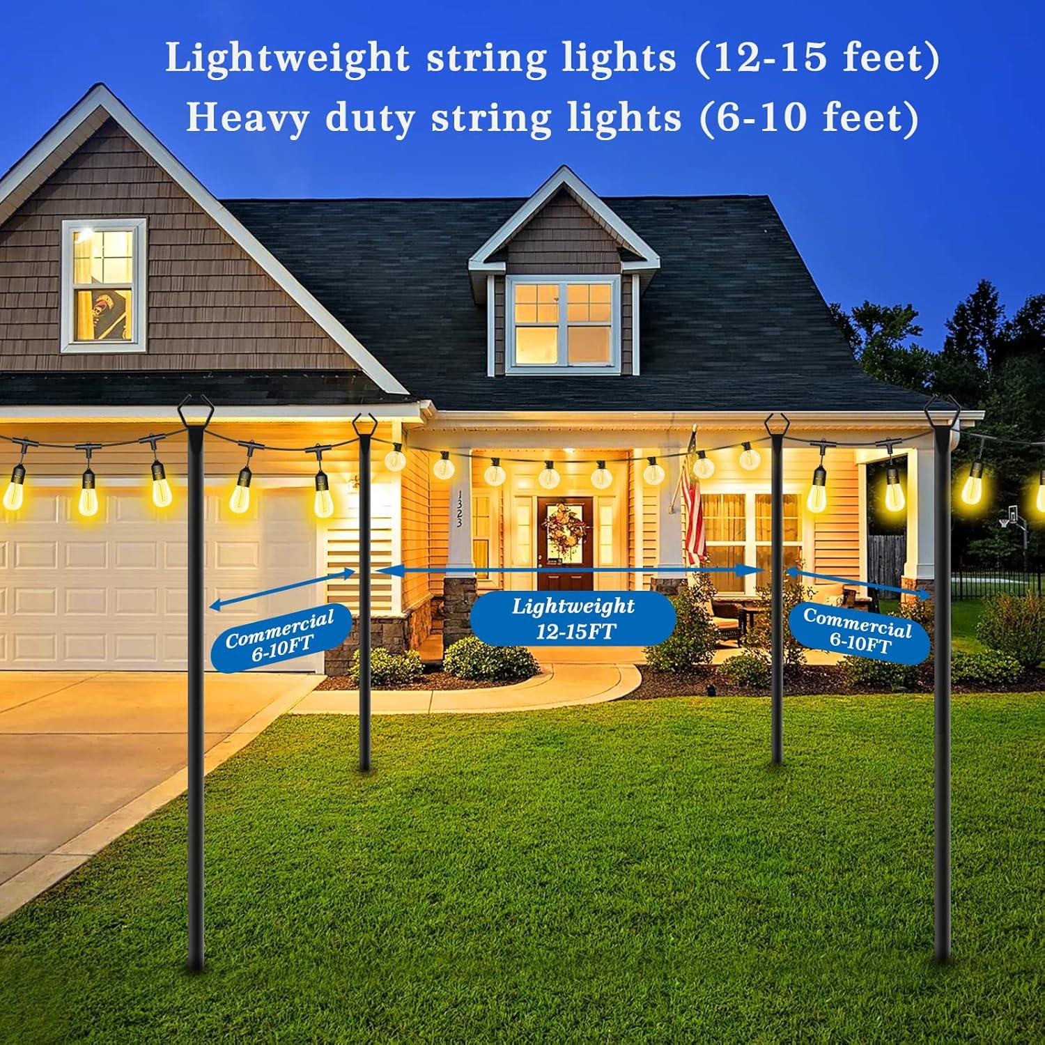 2 Pack String Light Poles,10 Ft Light Poles for Outside String Lights,Outdoor Lights Pole with Fork,Metal Poles Stand for Patio Deck Backyard
