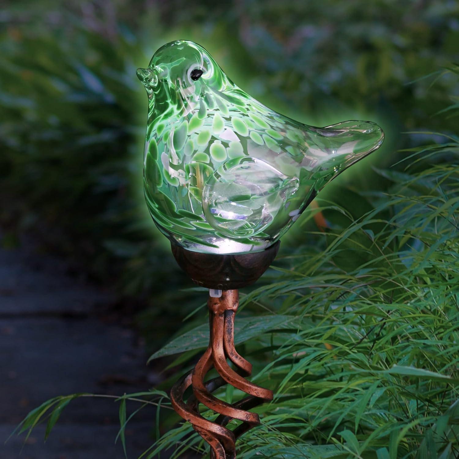 Exhart Exhart Solar Pearlized Hand Blown Glass Bird Garden Stake, 6 by 31 Inches