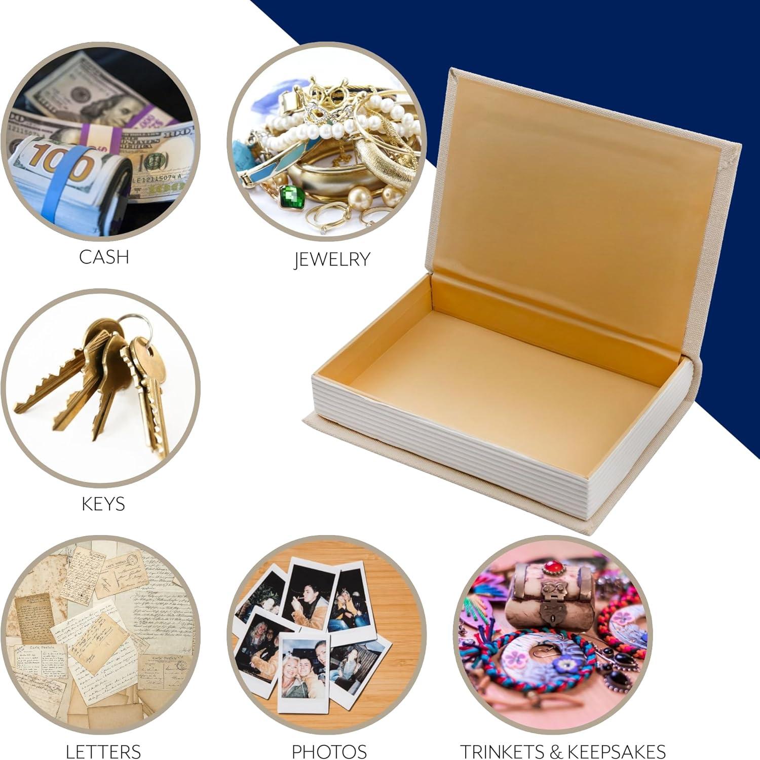 AuldHome Design Faux Book Stack: Collect Beautiful Moments Decorative Hidden Box Set w/ Burlap Ribbon Wrap