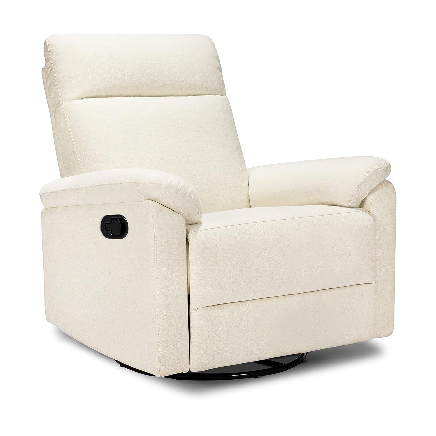 Vanilla Swivel Recliner with Wood Base and Spot Clean Fabric