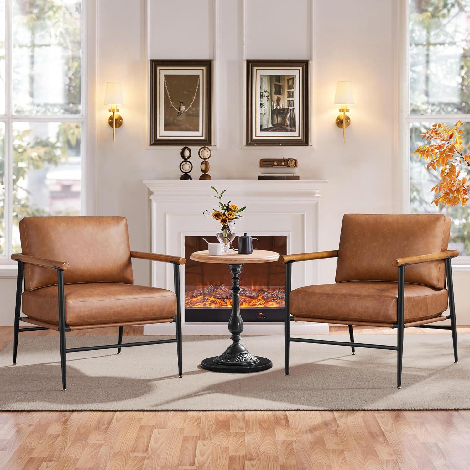 Renwick Mid-century Modern Upholstered Accent Chair for Living Room, Retro Brown