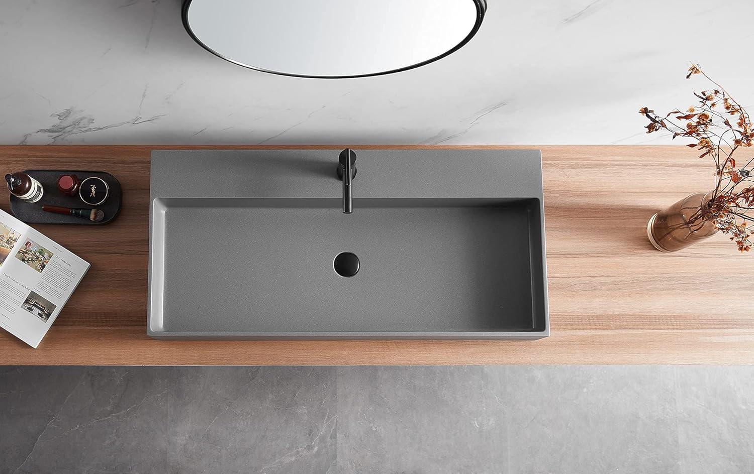 40 in. Wall-Mount or Countertop Install, Bathroom Sink with Single Faucet Hole in Matte Gray