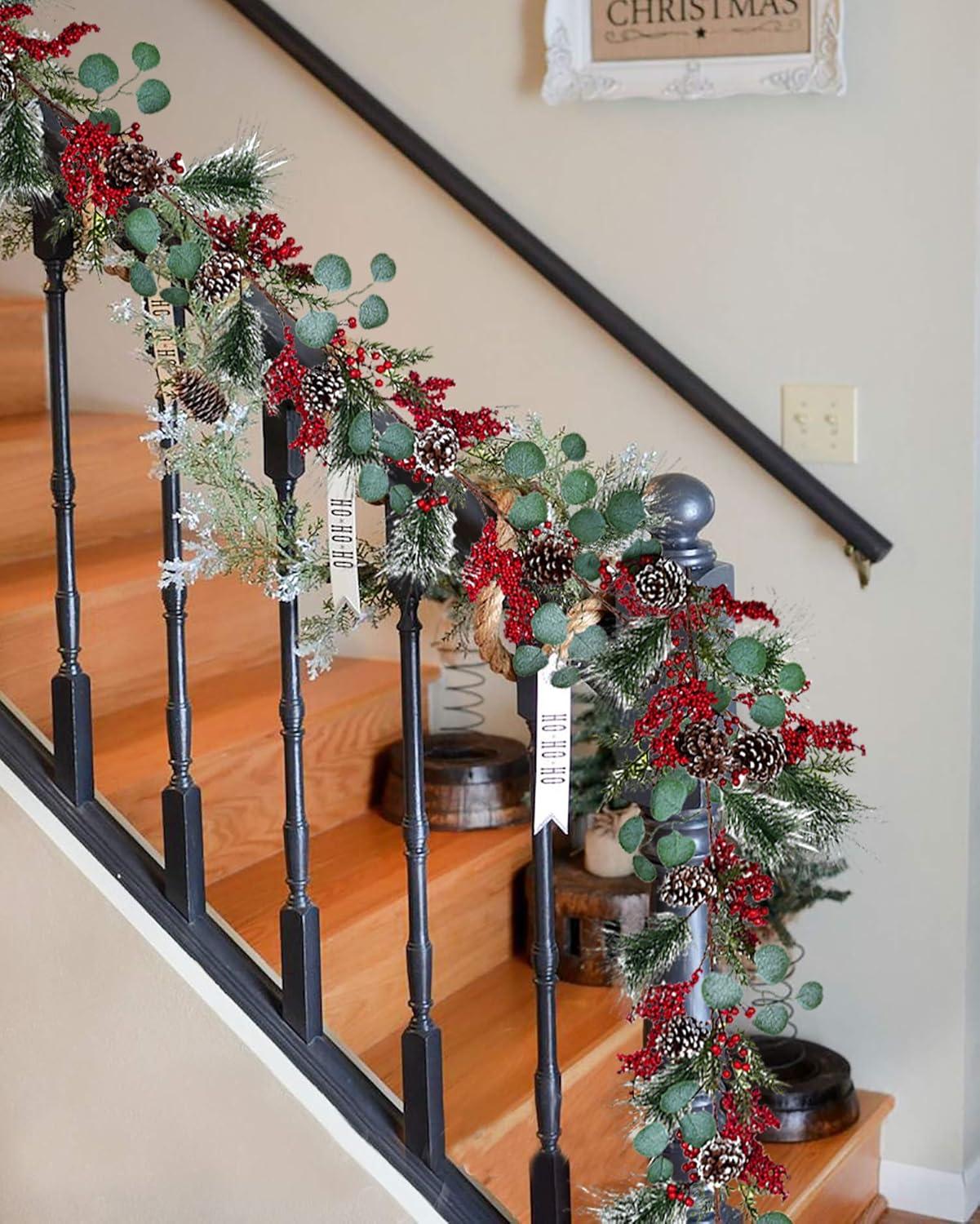 Christmas Garland Red Berry, Artificial Pine Needle Holiday Greenery (Evergreen) Unlit Fireplace Mantle Décor & Home Xmas Decoration Indoor/Outdoor Decorations 6 Feet Long (6ft) Clearance