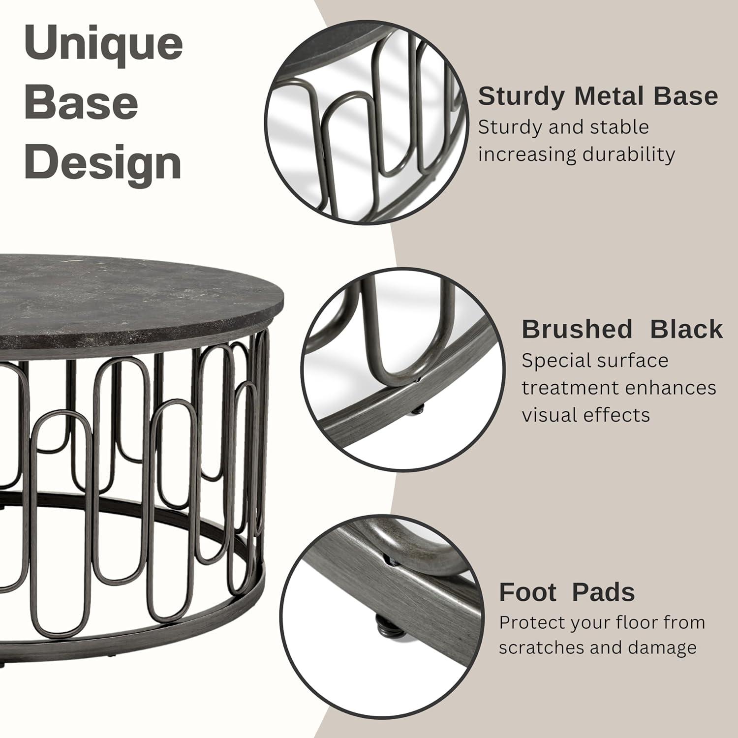 Furniture of America Saz Metal Stone Top Small End Table, Black