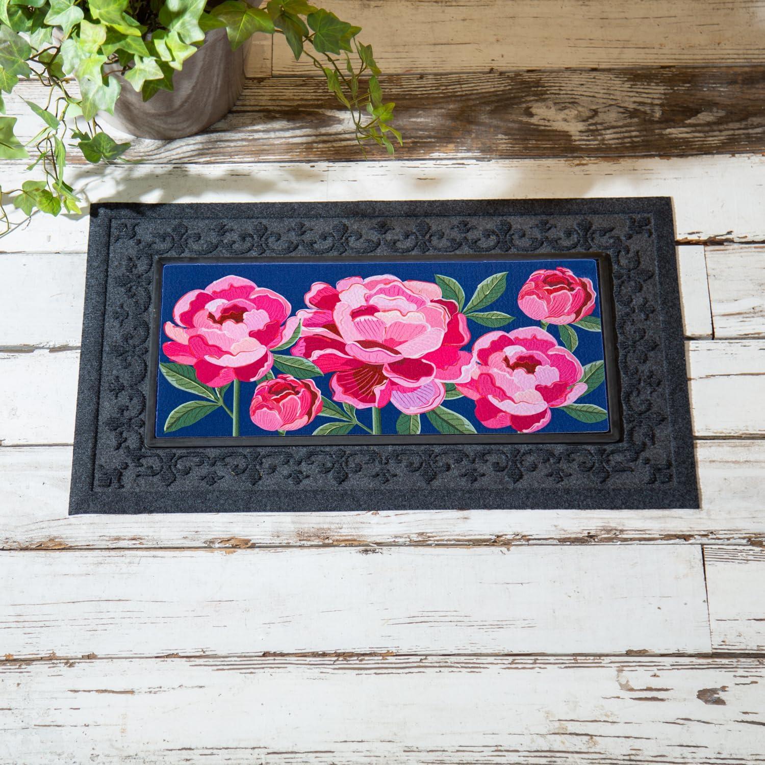 Evergreen Peony Garden Welcome Sassafras Indoor Outdoor Switch Doormat 1'10"x10" Multicolored