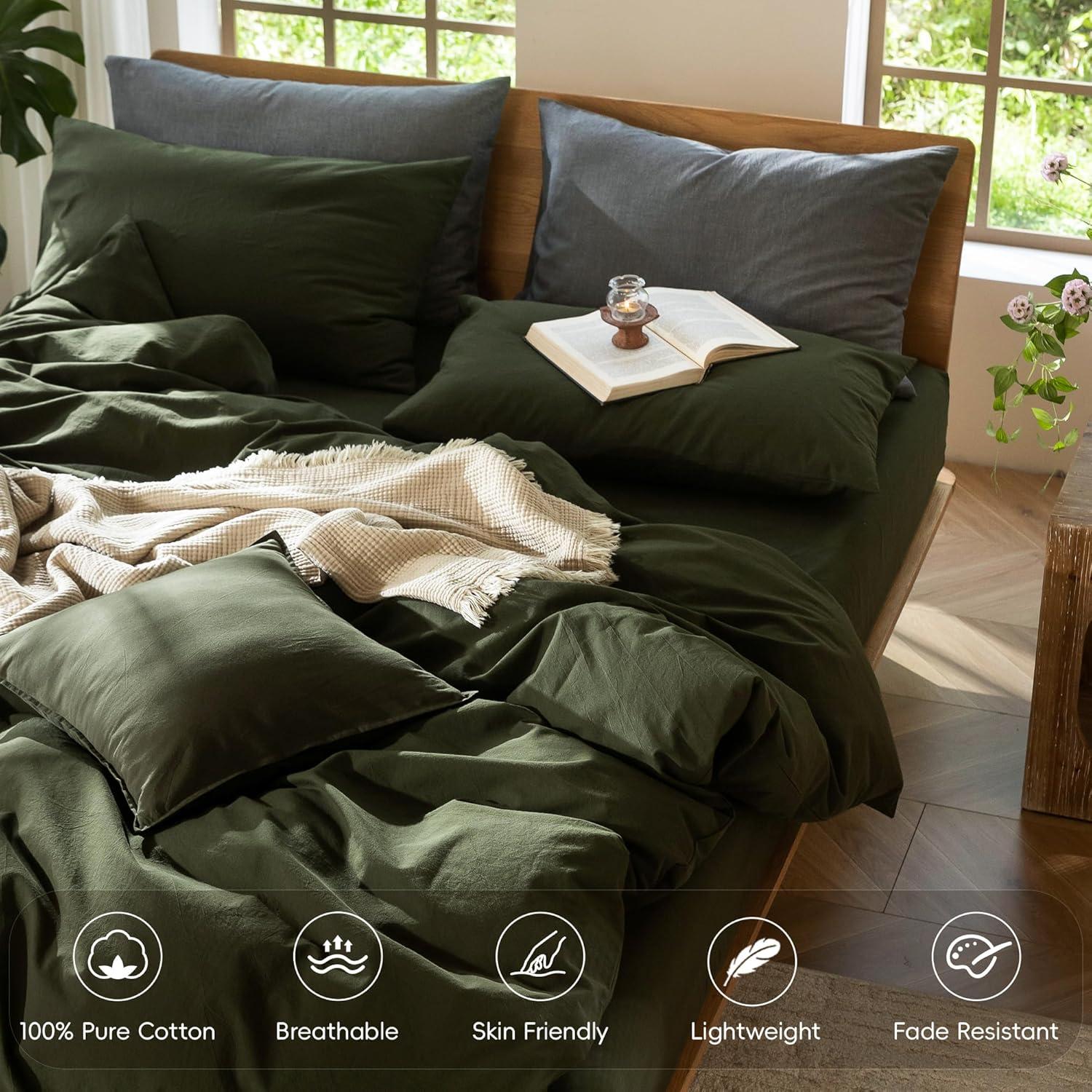 MOOMEE 100% Washed Cotton Linen Like Textured Duvet Cover Set