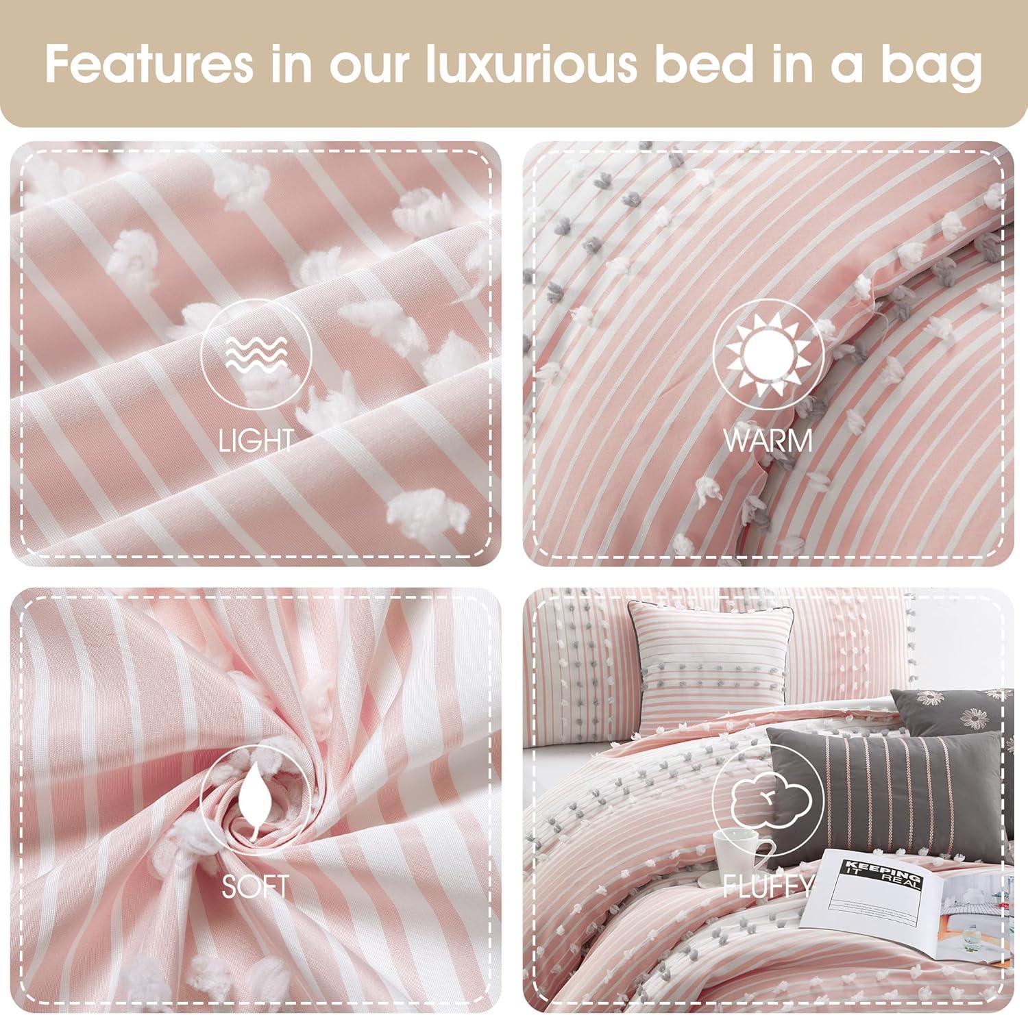 Clarion Pink 7 Piece Chic Striped Comforter Set