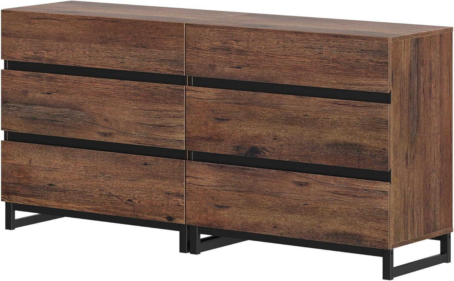 WAMPAT Dresser for Bedroom, Closet Organizers and Storage with 6 Drawers, Chest of Drawers with Metal Base, Modern Wood Dresser for Living Room, Entryway, Brown