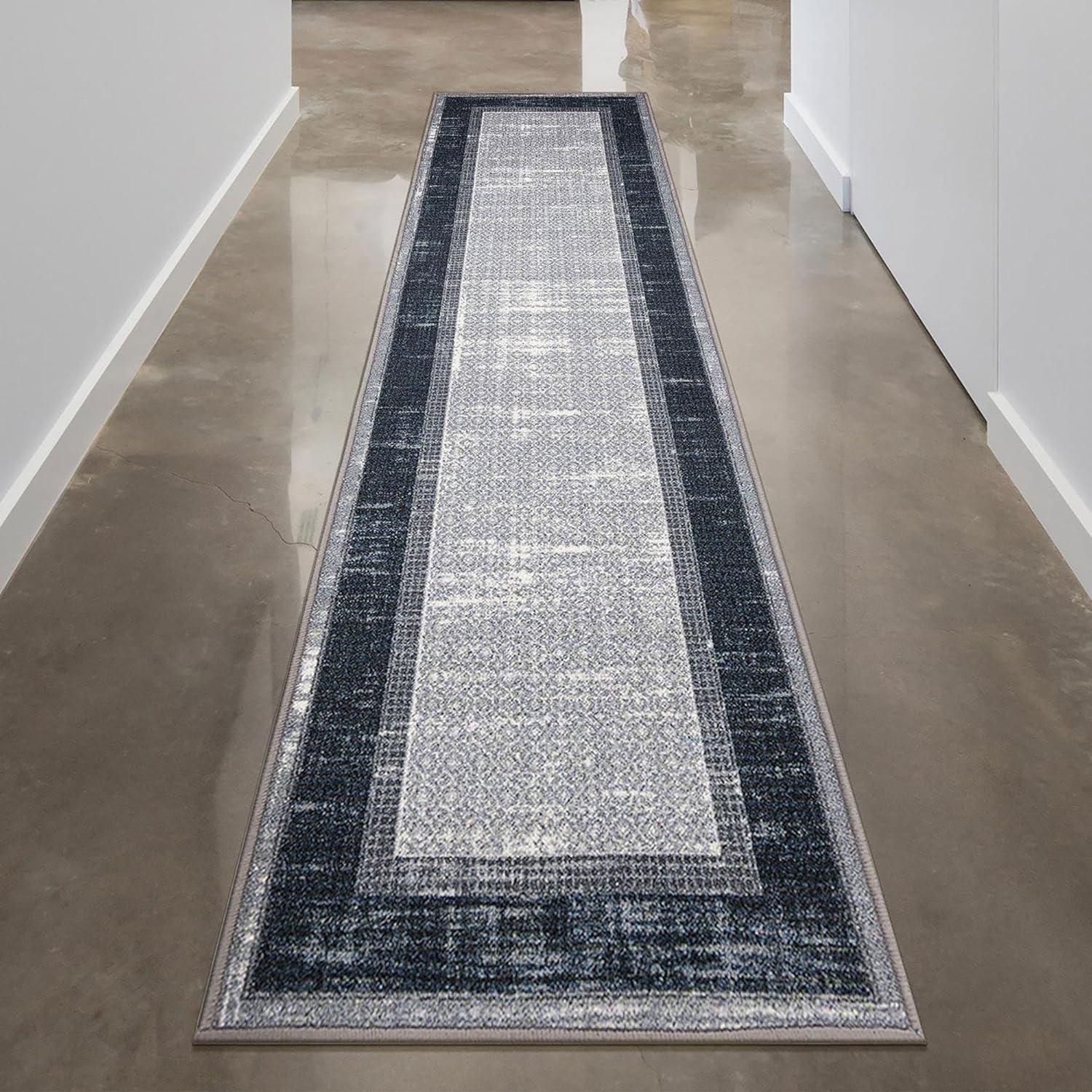 Machine Washable Non-Slip Bordered Area Rug For Living Room, Hallway Runner, Entryway Rug