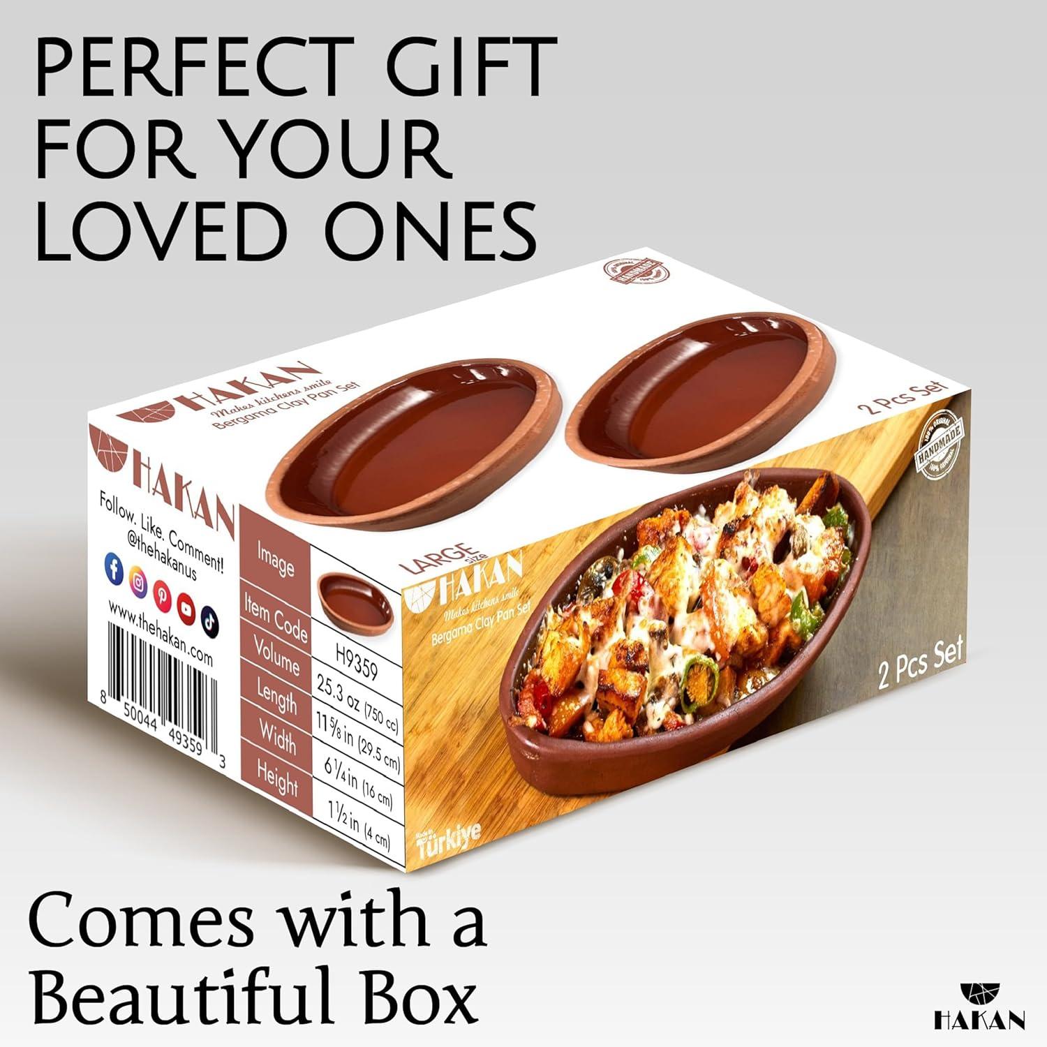 Cooking Clay Pan Set of 2, Terracota Portuguese Roaster, Large, 11.3 in