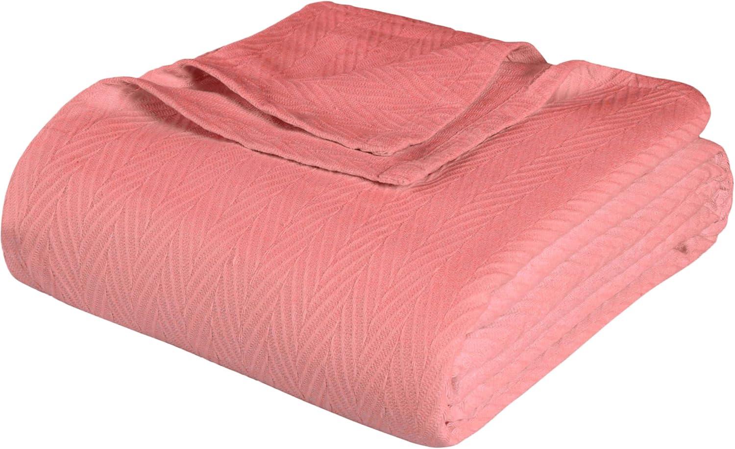 Superior Dobbyweave Knit Cotton Blanket, All Season Bed Blanket, Full/Queen 88" x 100", Coral