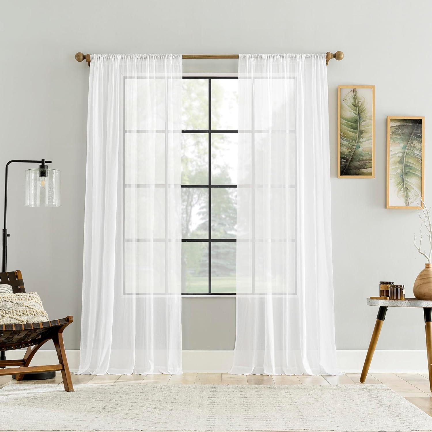 50"x84" Archaeo Sheer 100% Cotton Curtain Panel White: Transitional Voile Rod Pocket Indoor Drapery