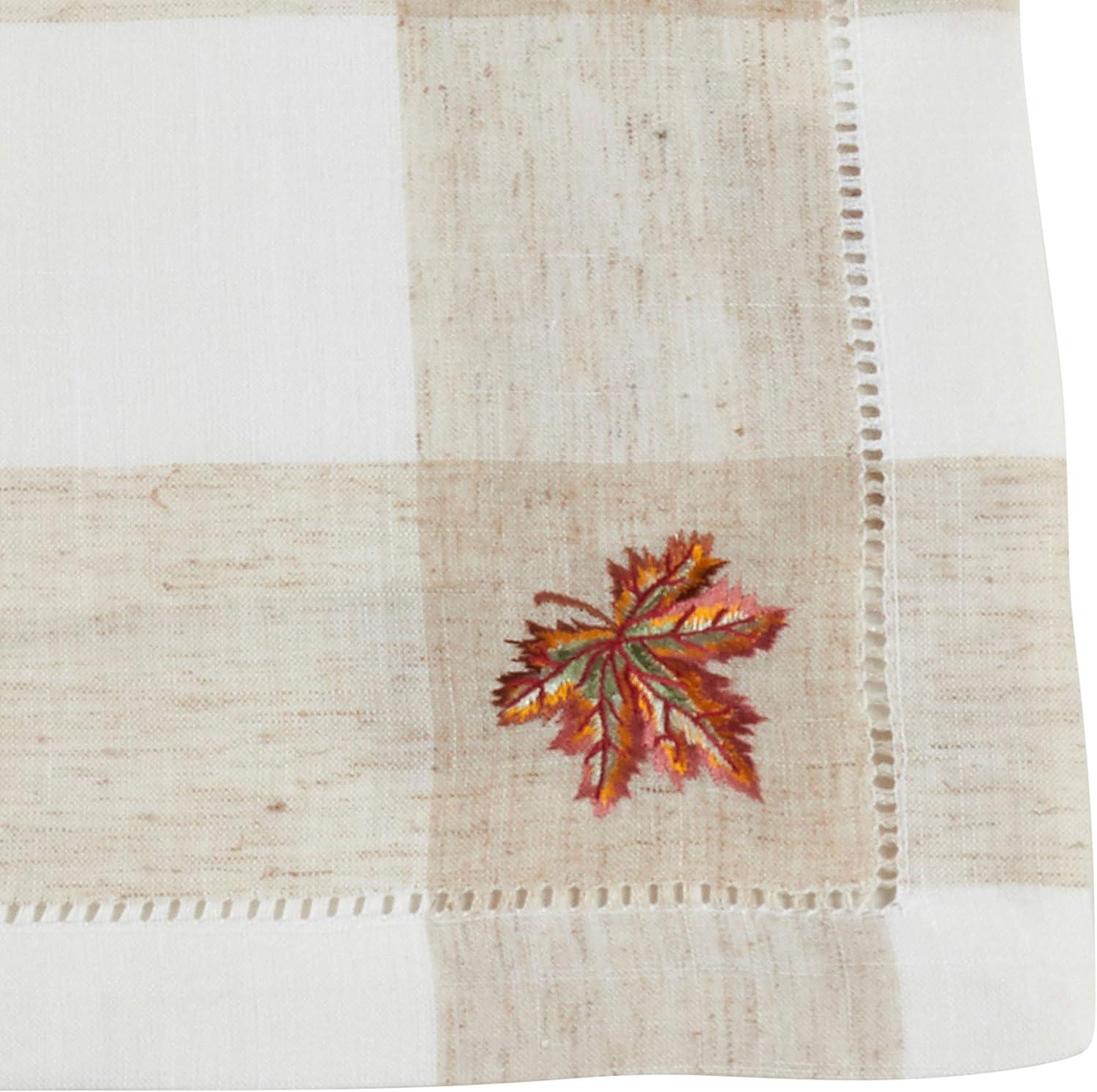 Saro Lifestyle Embroidered Leaf Hemstitch Placemat, 14"x19" Oblong, Ivory (Set of 4)