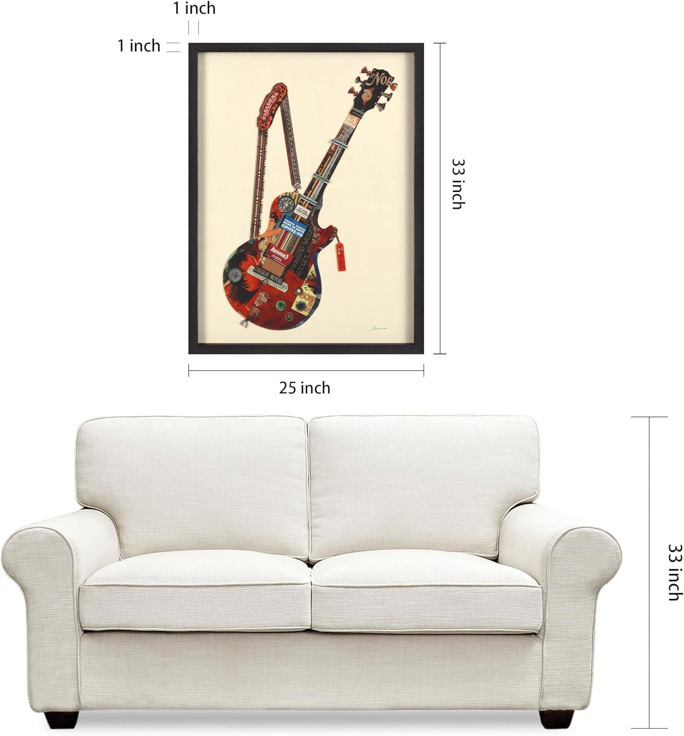 Empire Art Direct Electric Guitar Dimensional Collage Framed Graphic Art Under Glass Wall Art, 25" x 33" x 1.4", Ready to Hang
