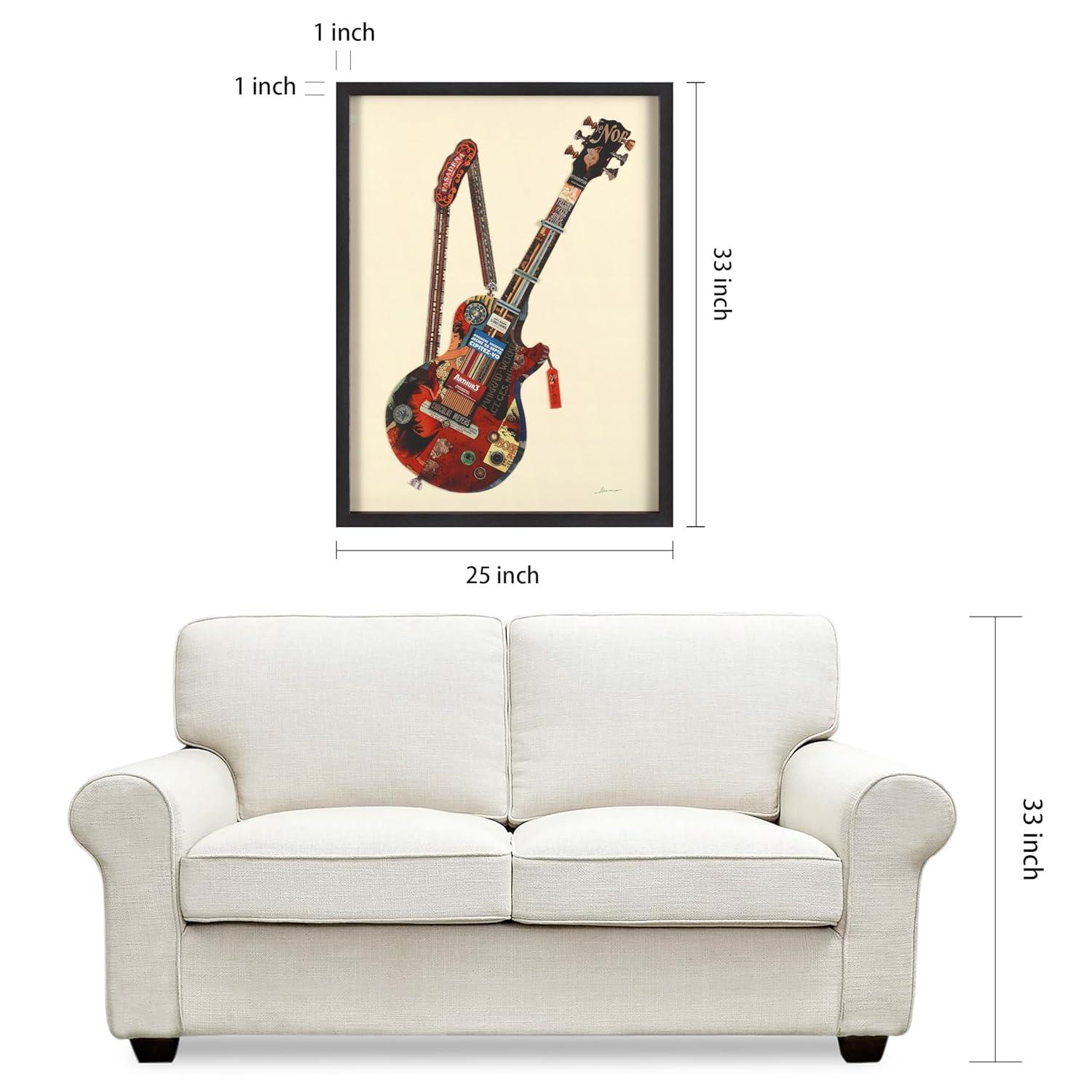 Empire Art Direct Electric Guitar Dimensional Collage Framed Graphic Art Under Glass Wall Art, 25" x 33" x 1.4", Ready to Hang