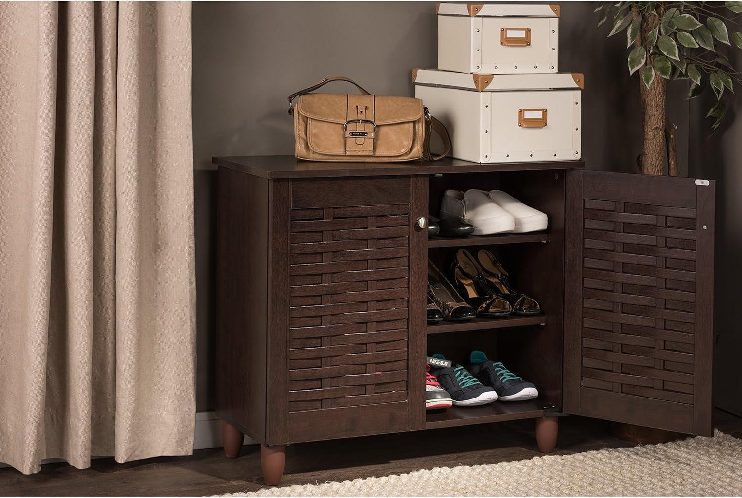 Winda Dark Brown Wooden 2-Door Entryway Shoe Cabinet