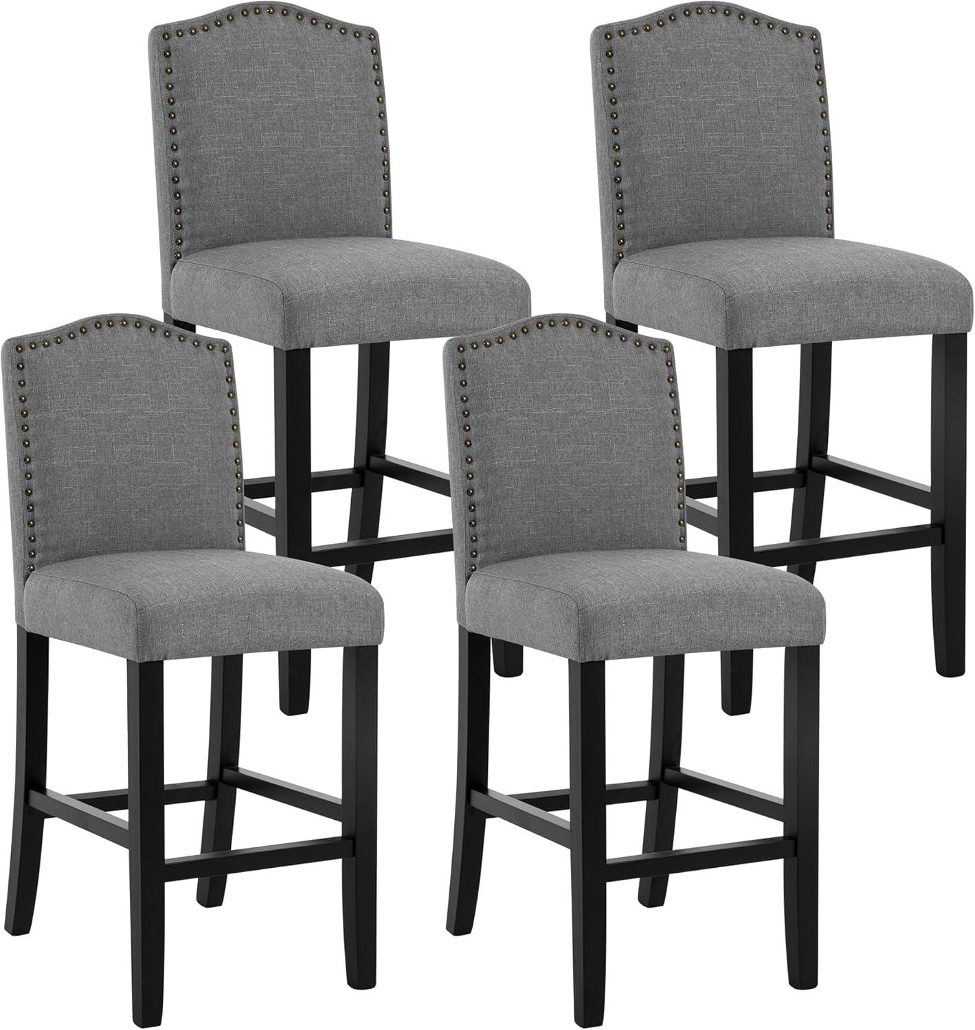 Set of 4 Gray Upholstered Counter Stools with Wood Legs