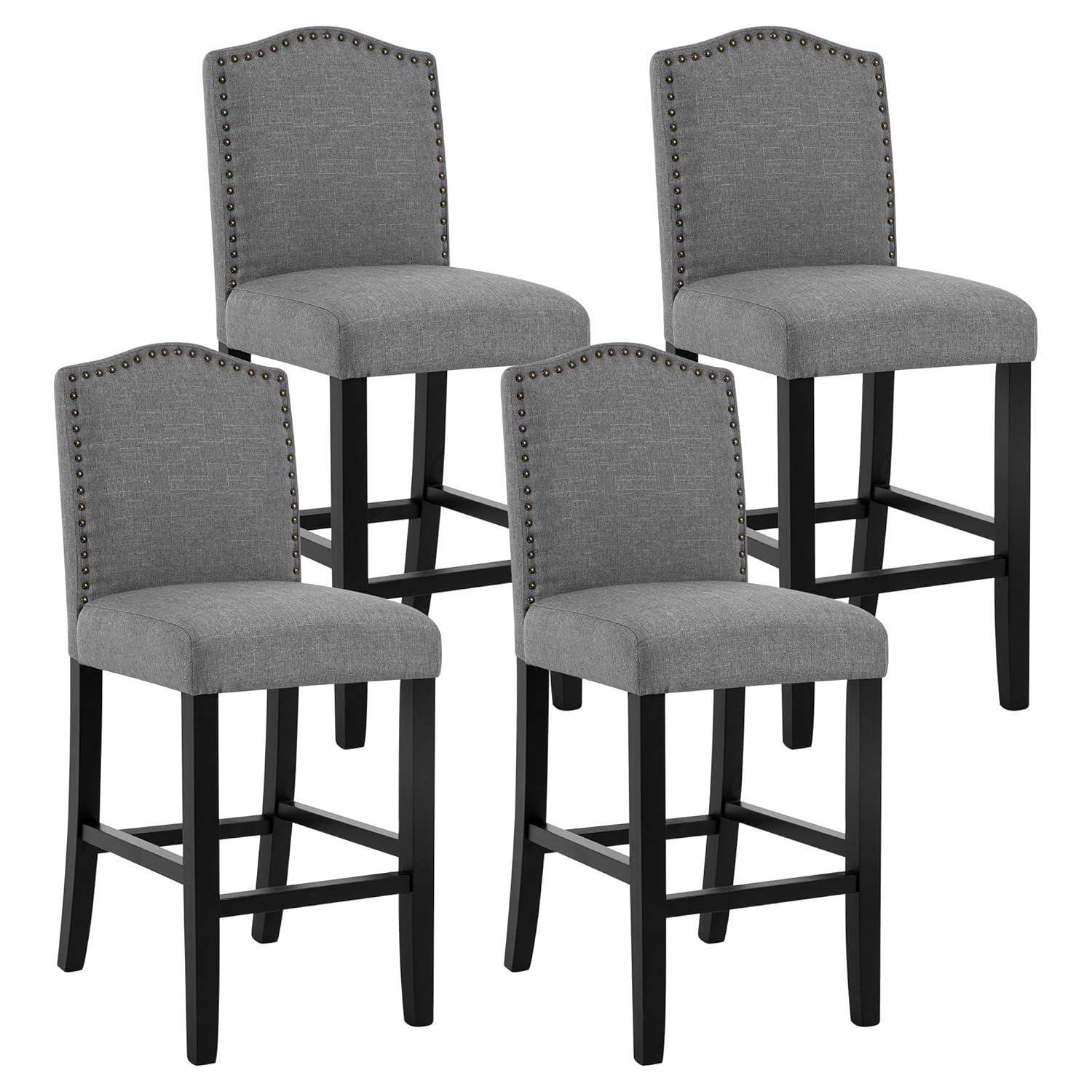 GOTMINSI Counter Height Bar Stool, Classic Upholstered 24 Inches Counter Height Stools Set of 4 barstools with Solid Wood Legs and Grey Fabric
