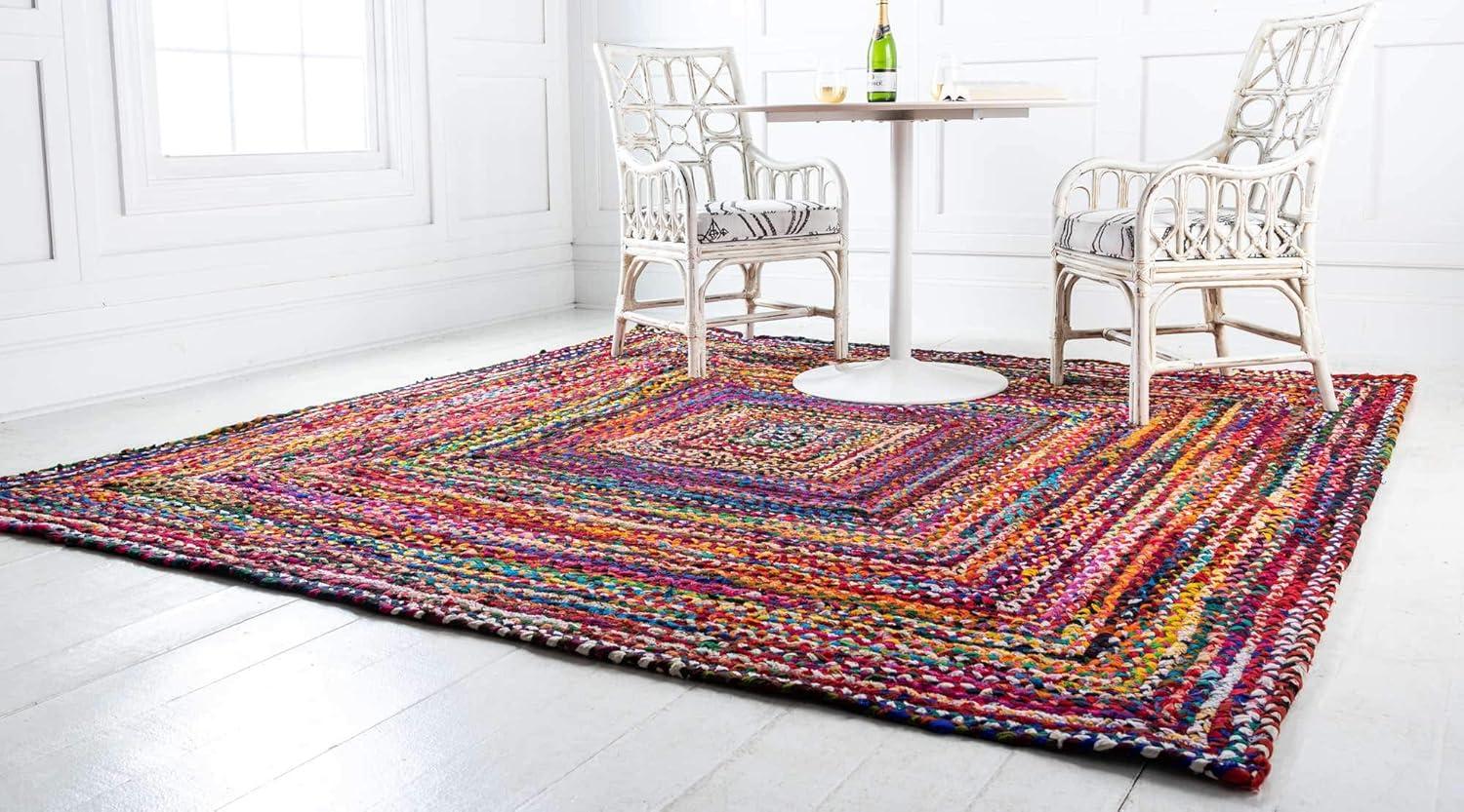 Unique Loom Braided Chindi Collection Area Rug - Layer (8'  Square Multi/Blue)